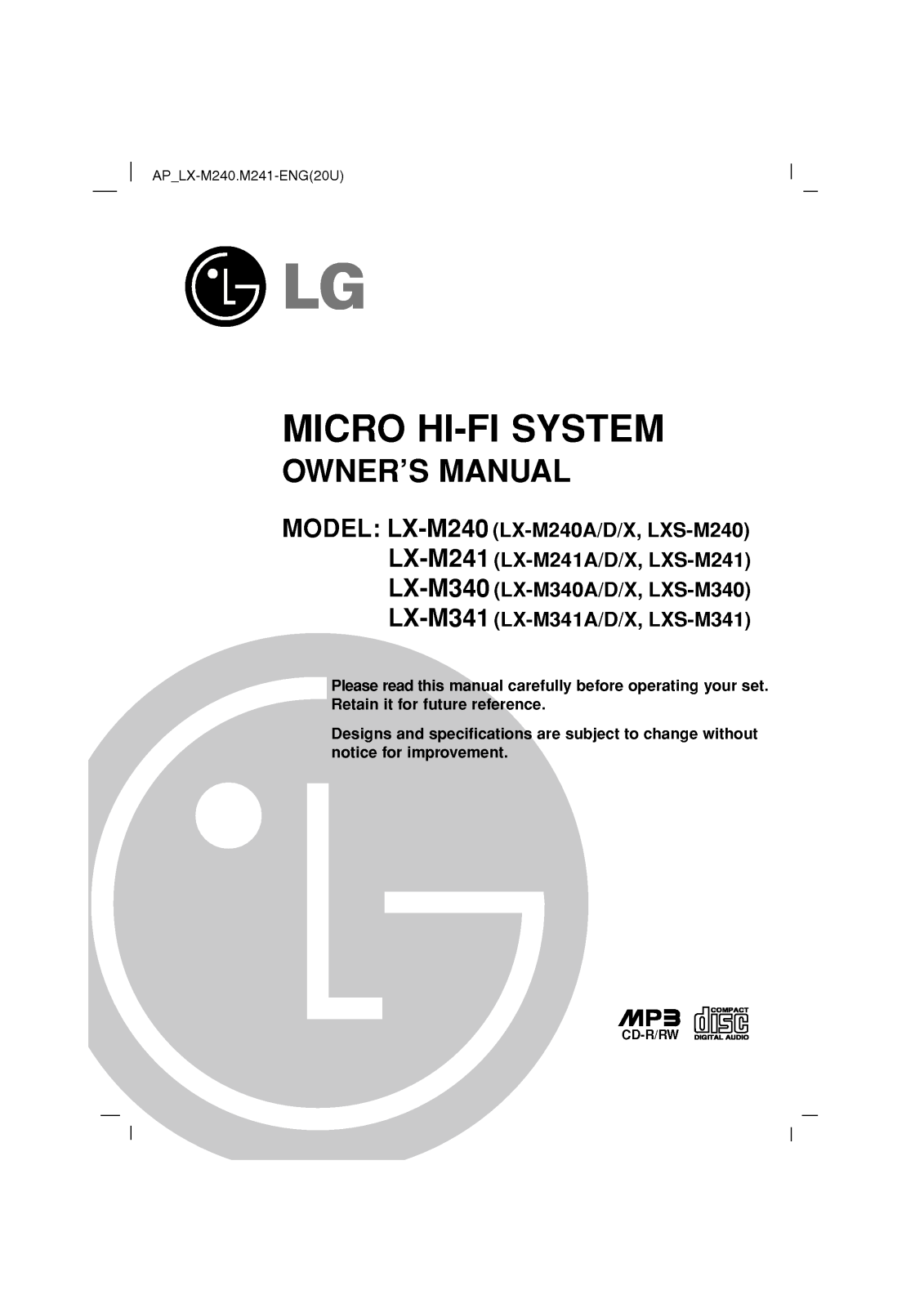 LG LX-M340A User Manual