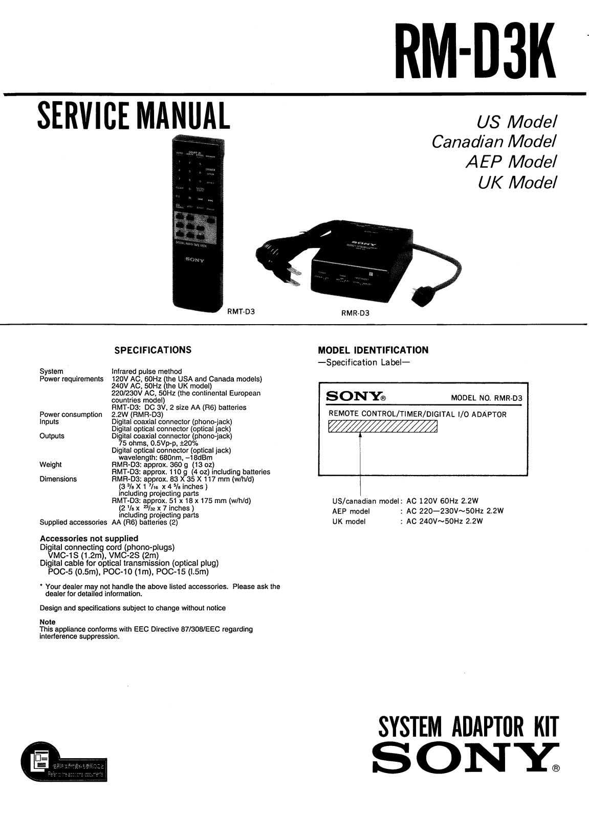 Sony RMD-3-K Service manual