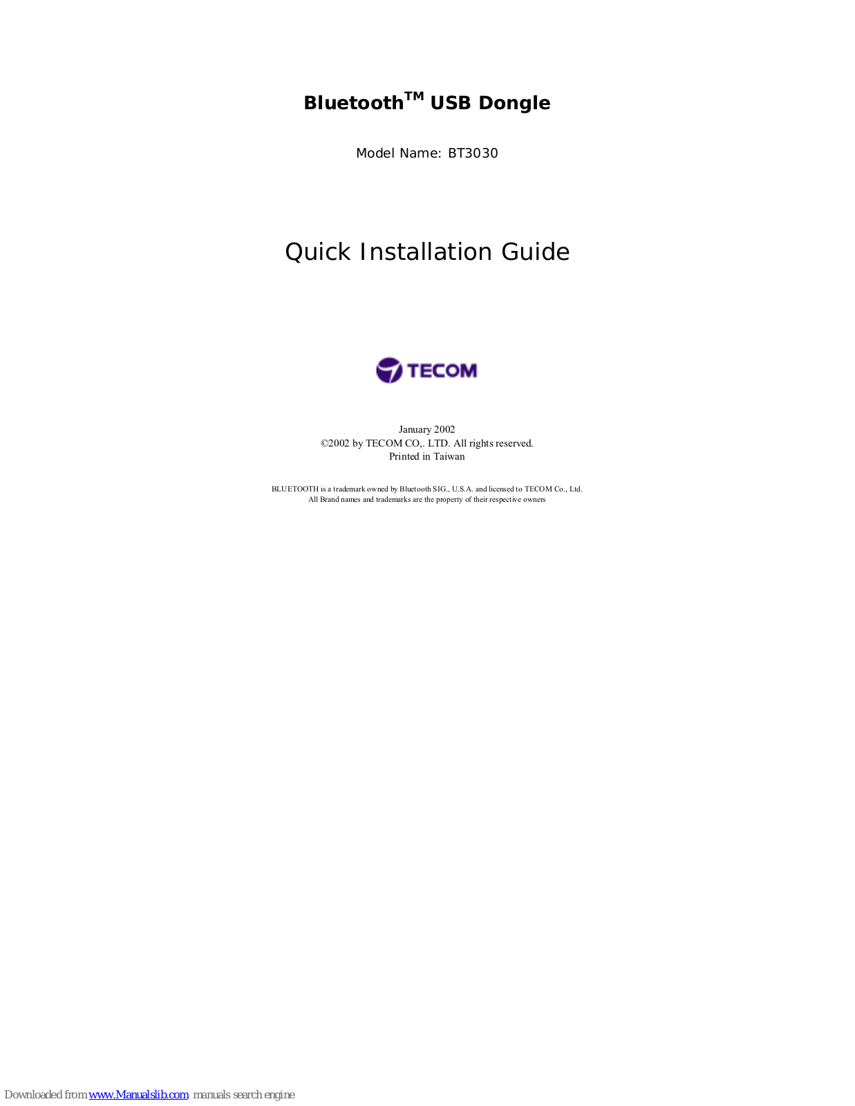 TECOM BT3030 Quick Installation Manual - ManualMachine.com