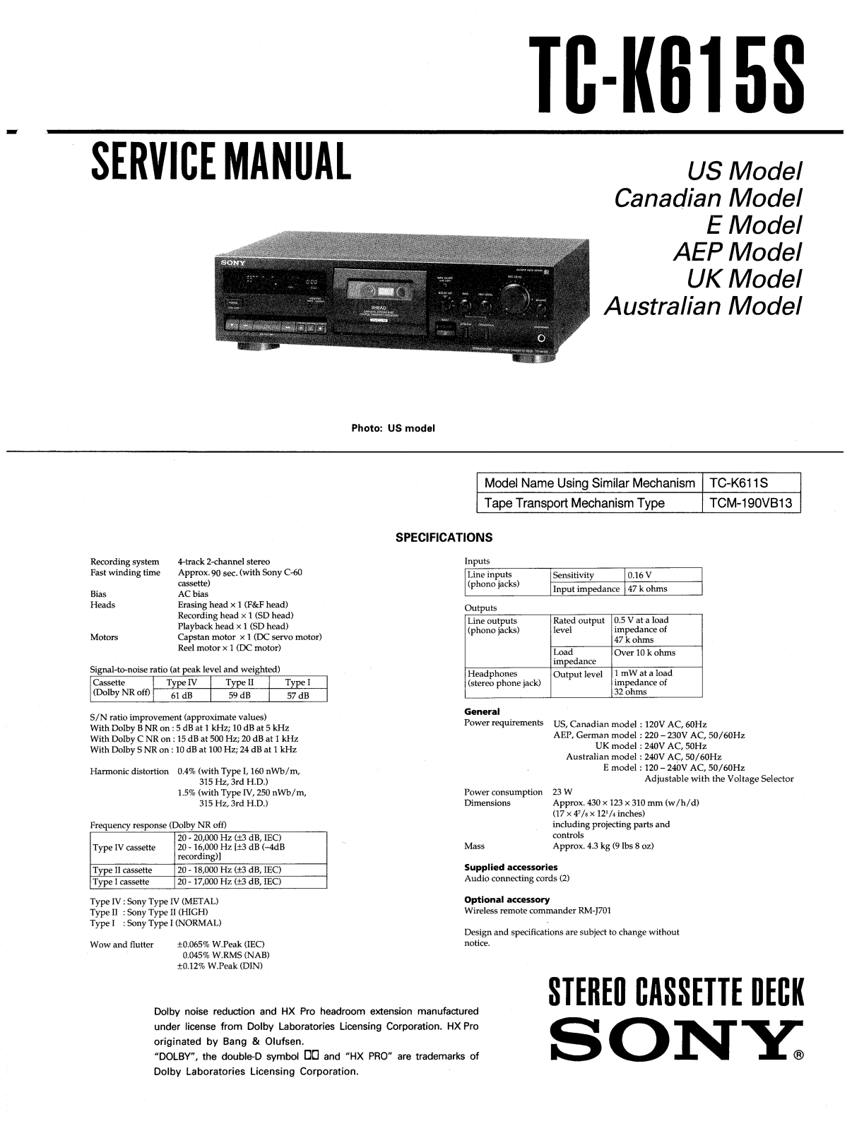 Sony TCK-615-S Service manual