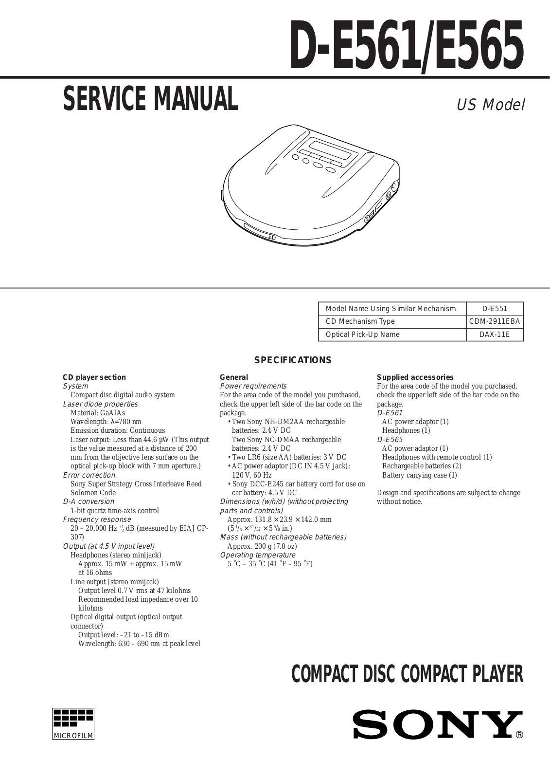 SONY D E451 X Service Manual