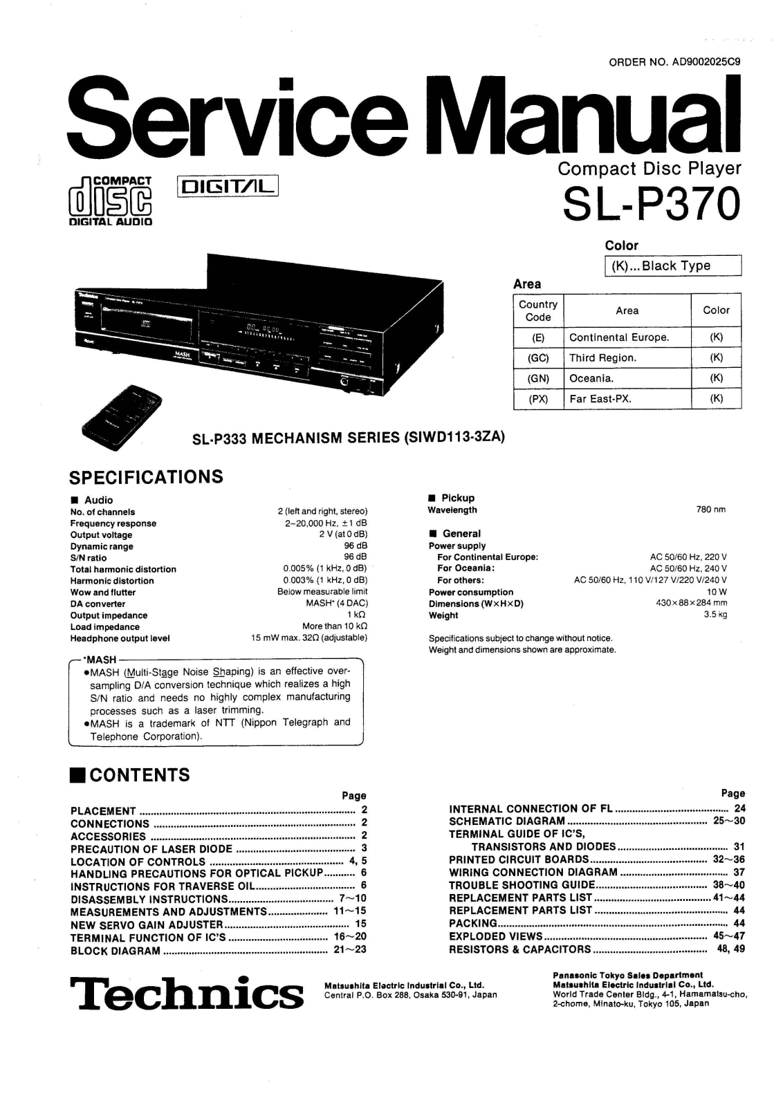 Technics SLP-370 Service manual