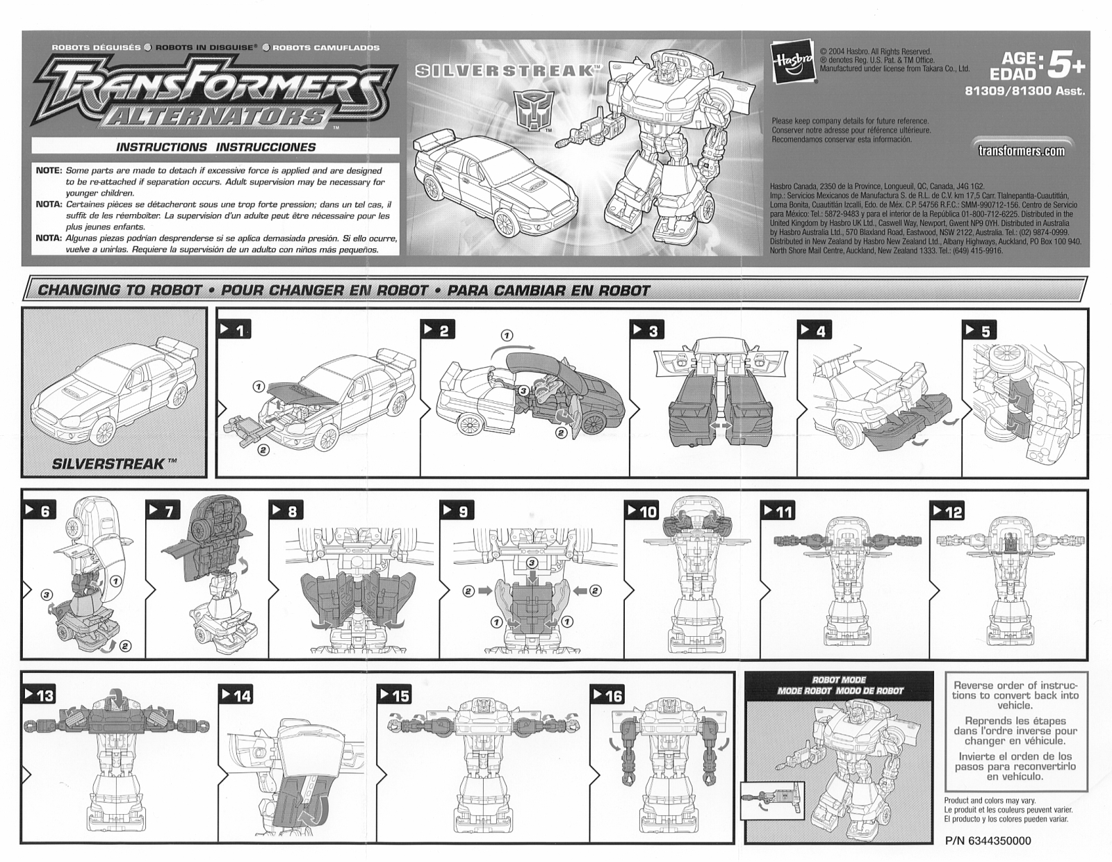 Hasbro TRANSFORMERS ALTERNATORS SILVERSTREAK User Manual