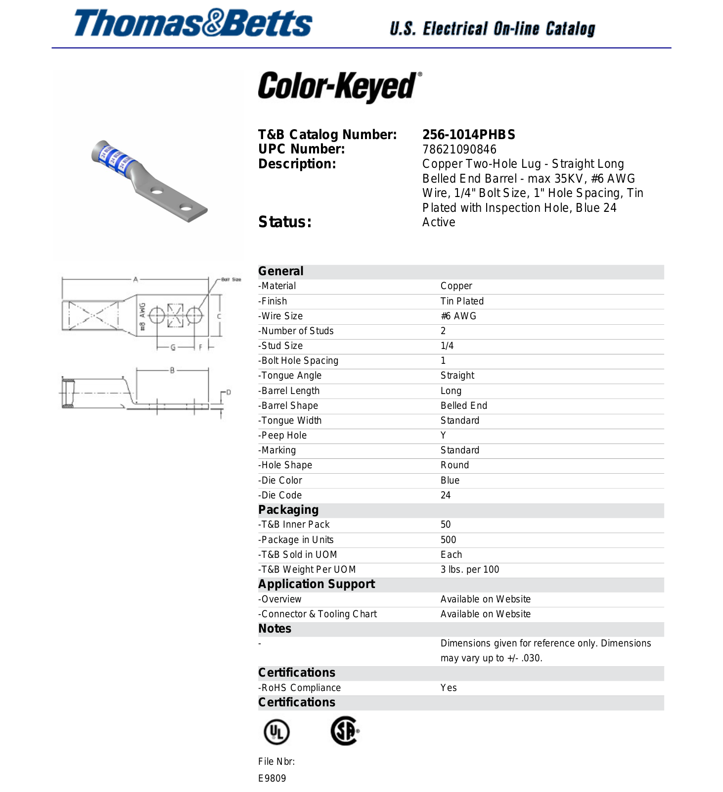 Thomas & Betts 256-1014PHBS Data Sheet - ManualMachine.com