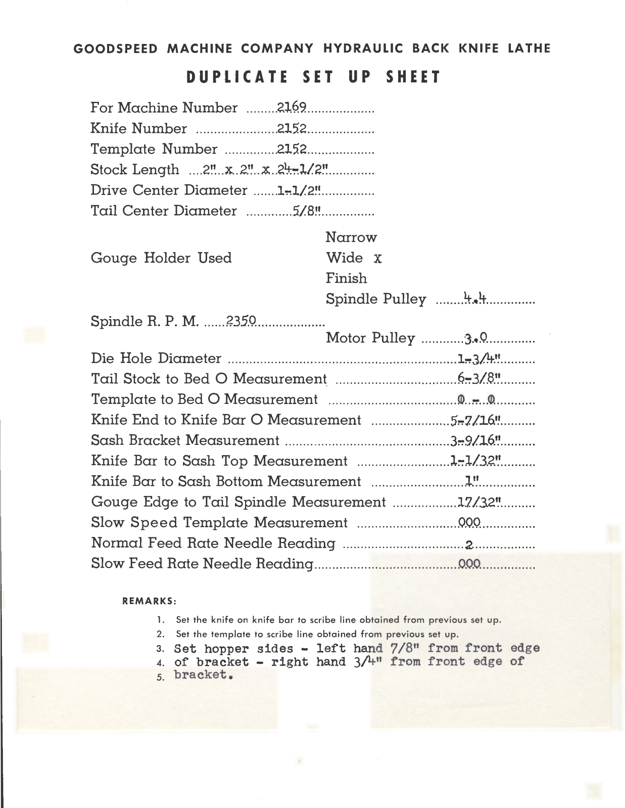 Goodspeed Machine Duplicate Setup Sheet Lathes - ManualMachine.com