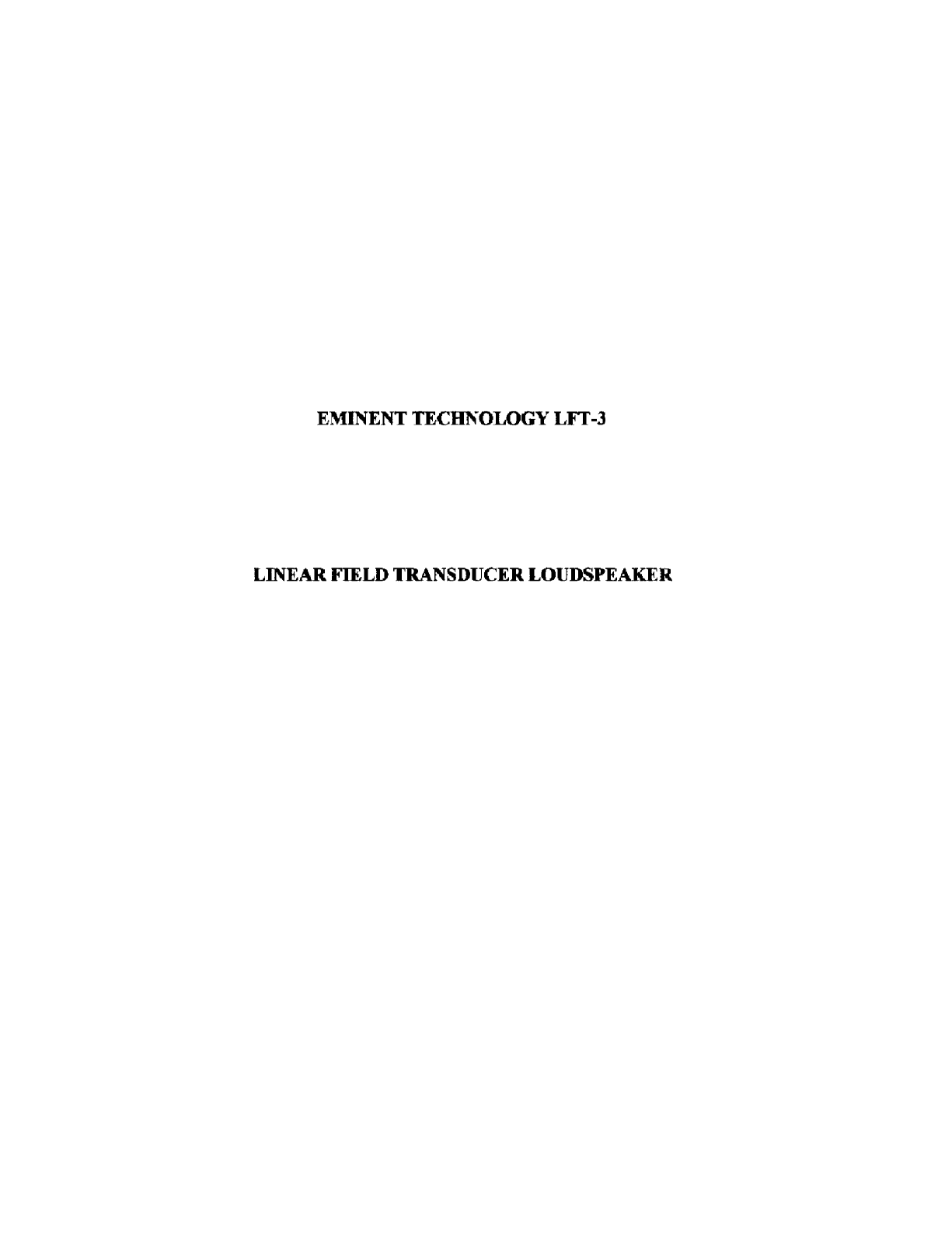 Eminent Technology LFT-3 Owners manual