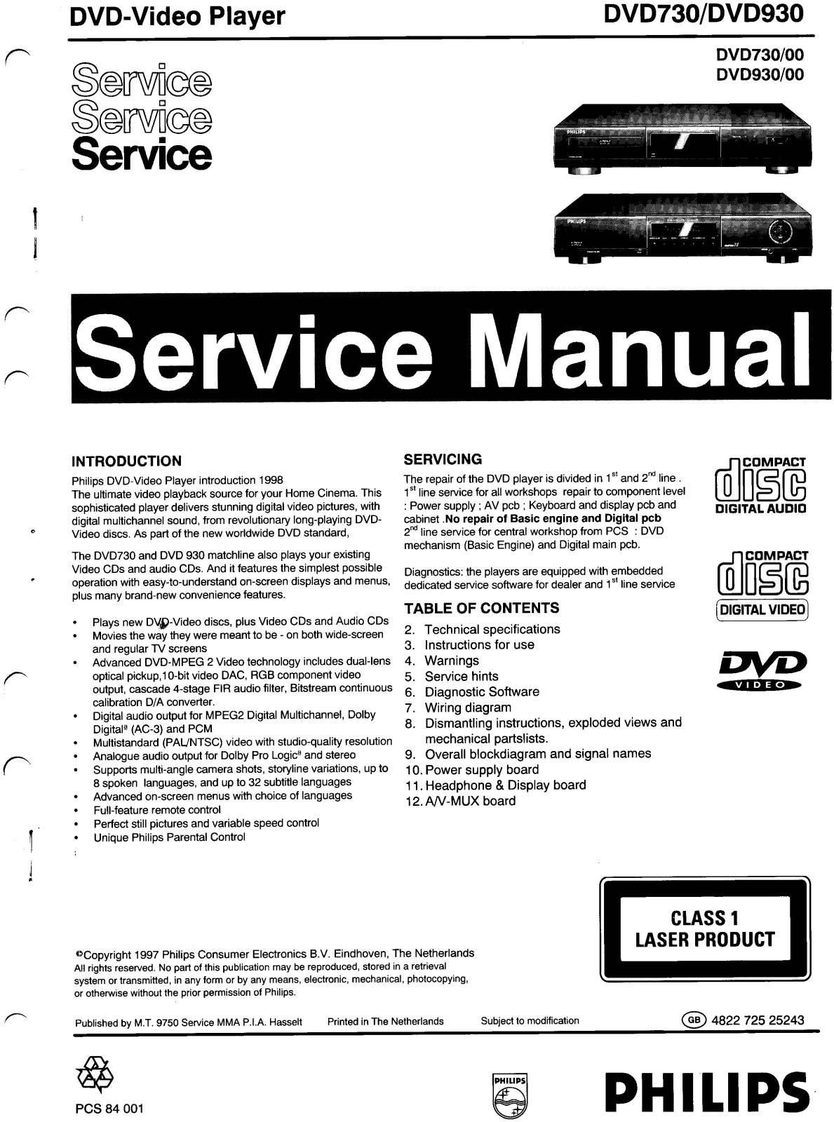 Philips DVD730, DVD-930 Service Manual