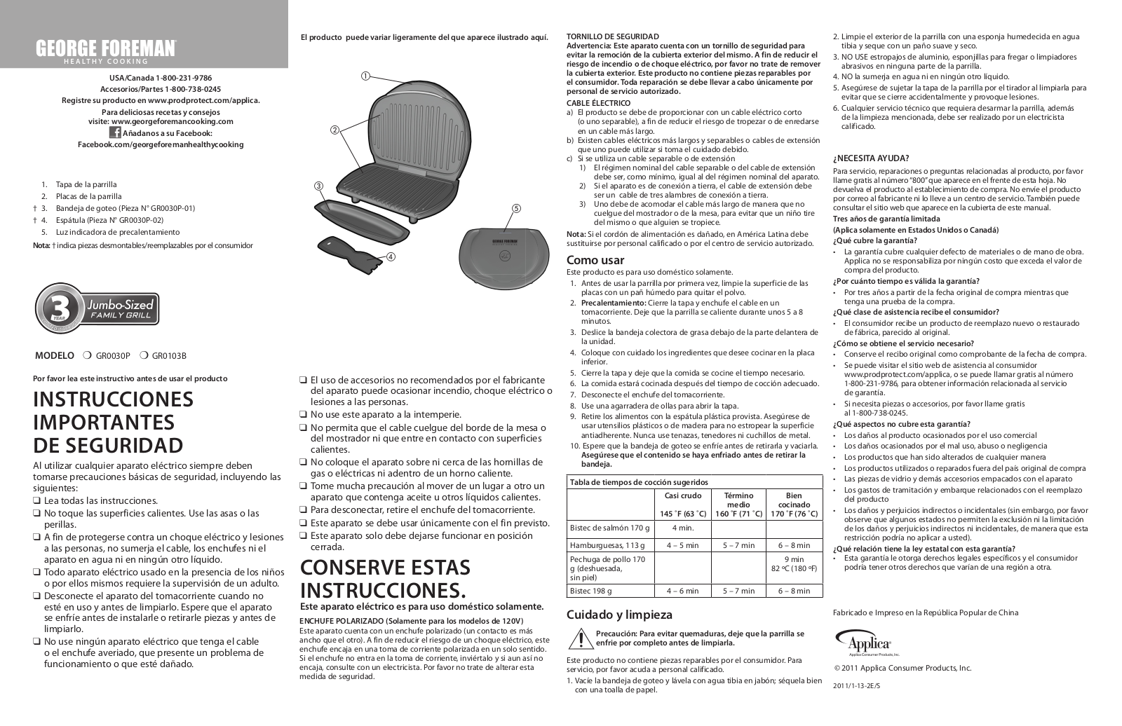 George Foreman GR0030P User Manual