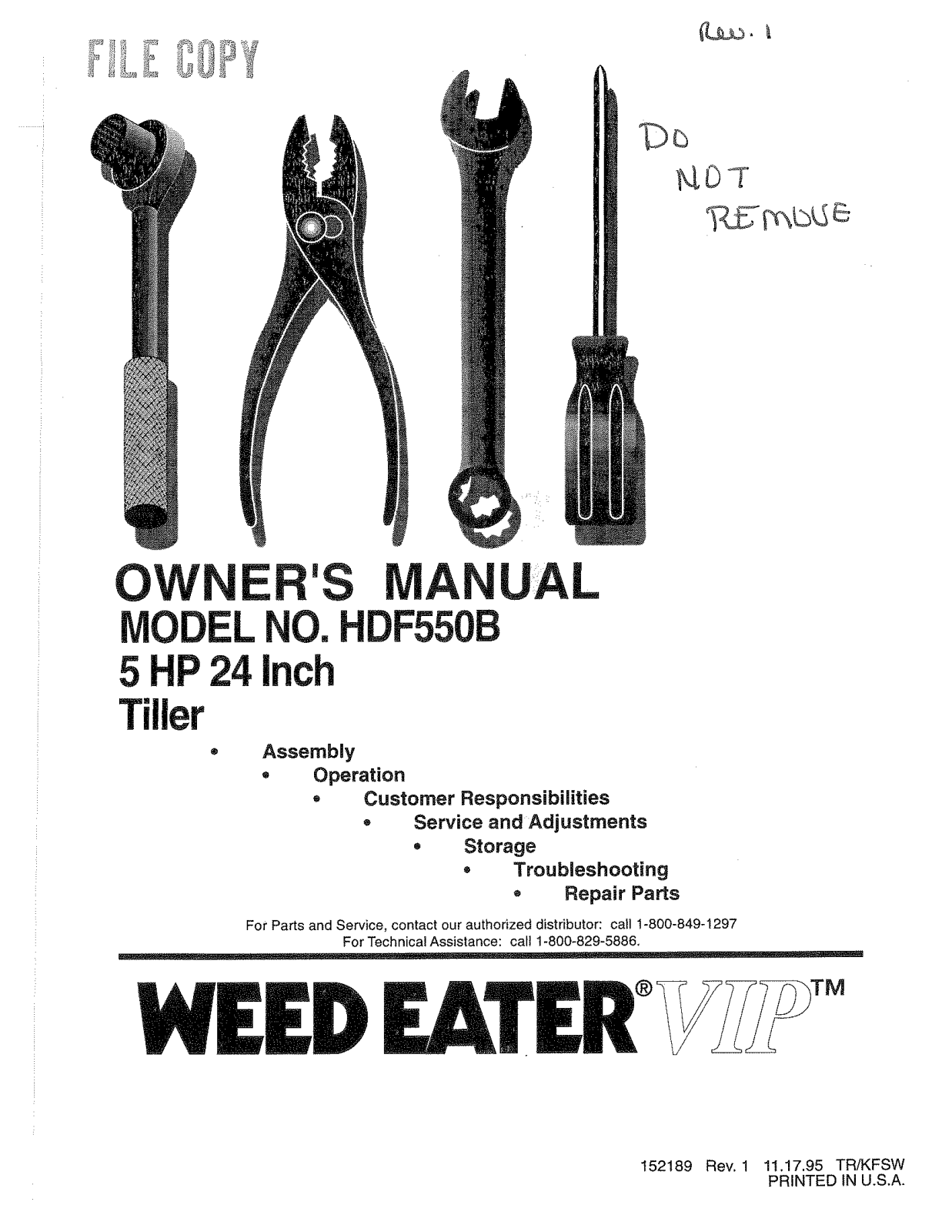 Weed Eater HDF550B, 152189 User Manual