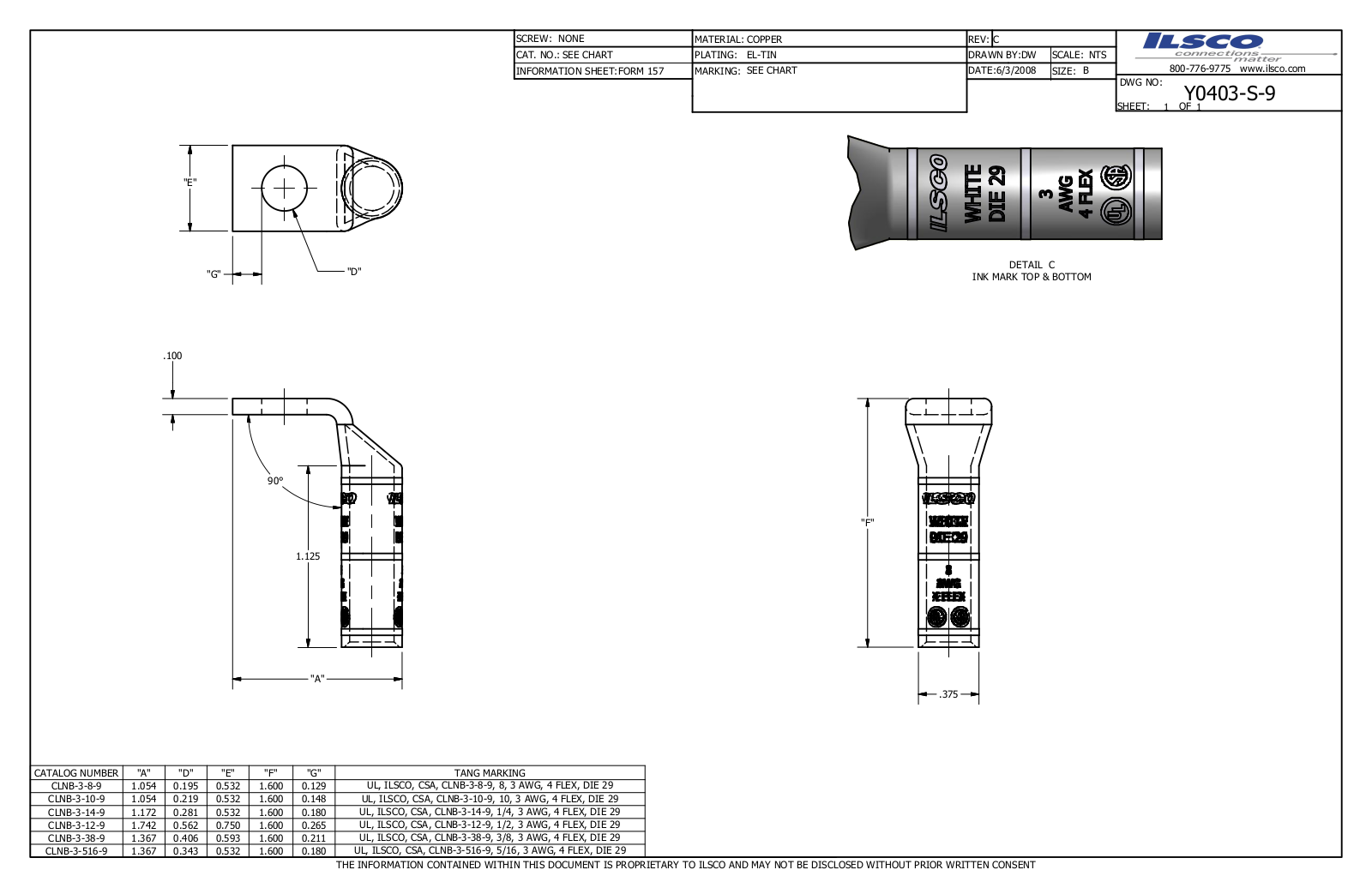 Ilsco CLNB-3-14-9 Data sheet