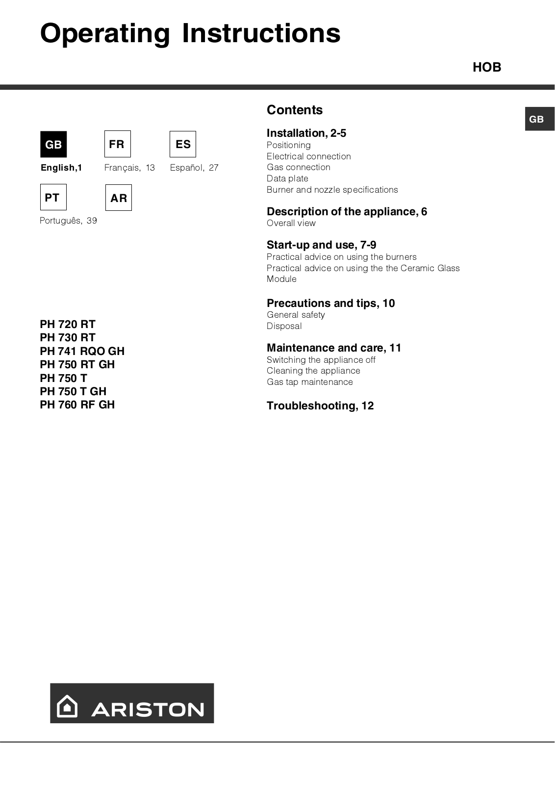 ARISTON PH 760 RF GH User Manual