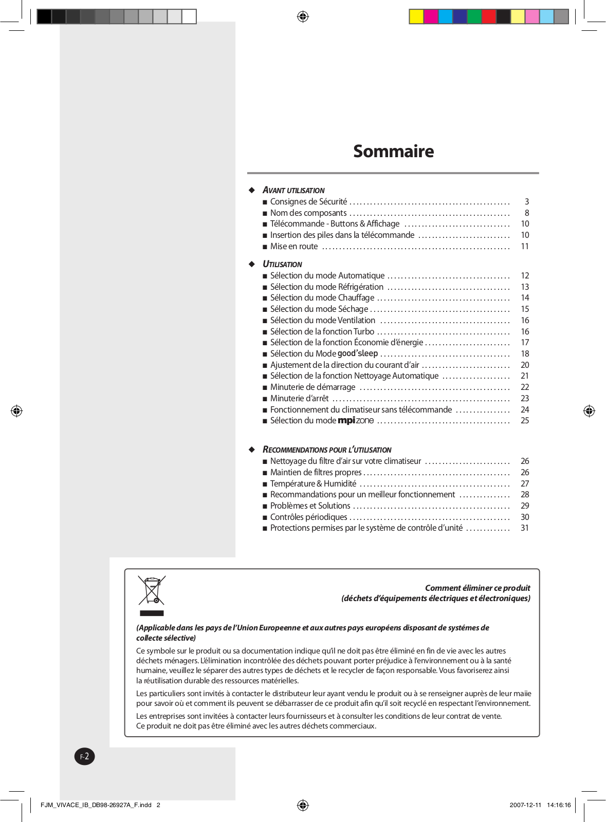 SAMSUNG Vivace FJM, MH035FVEA, MH052FVEA, MH020FVEA, MH023FVEA User Manual