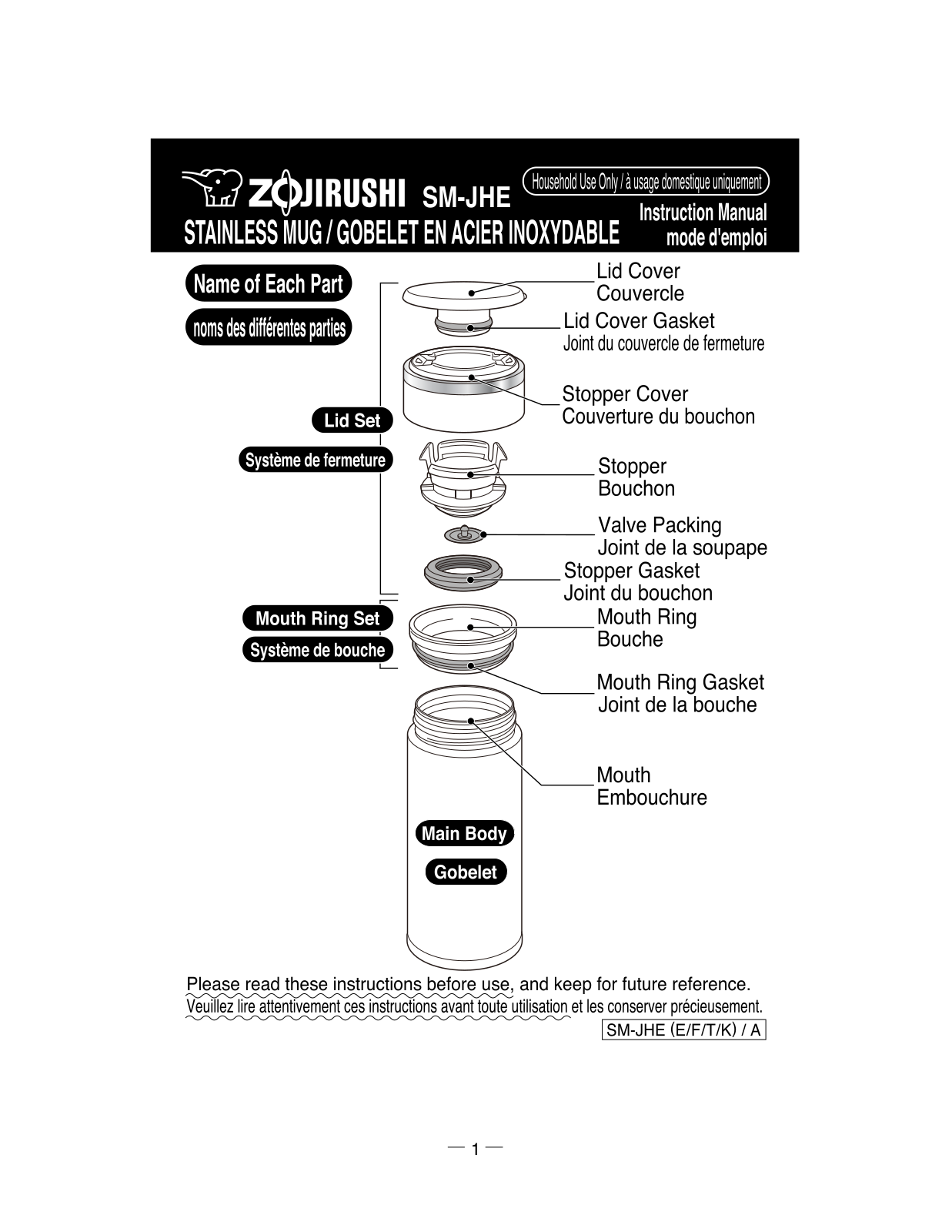 Zojirushi SM-JHE Instruction Manual