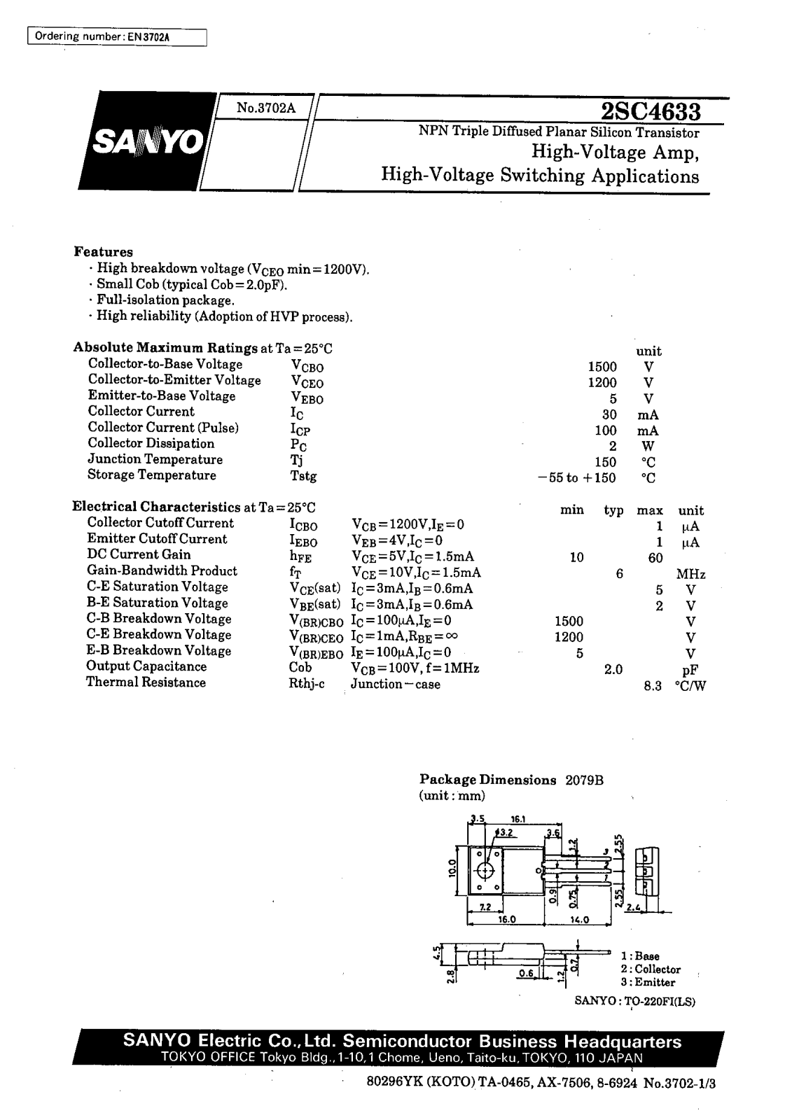 SANYO 2SC4633 Datasheet