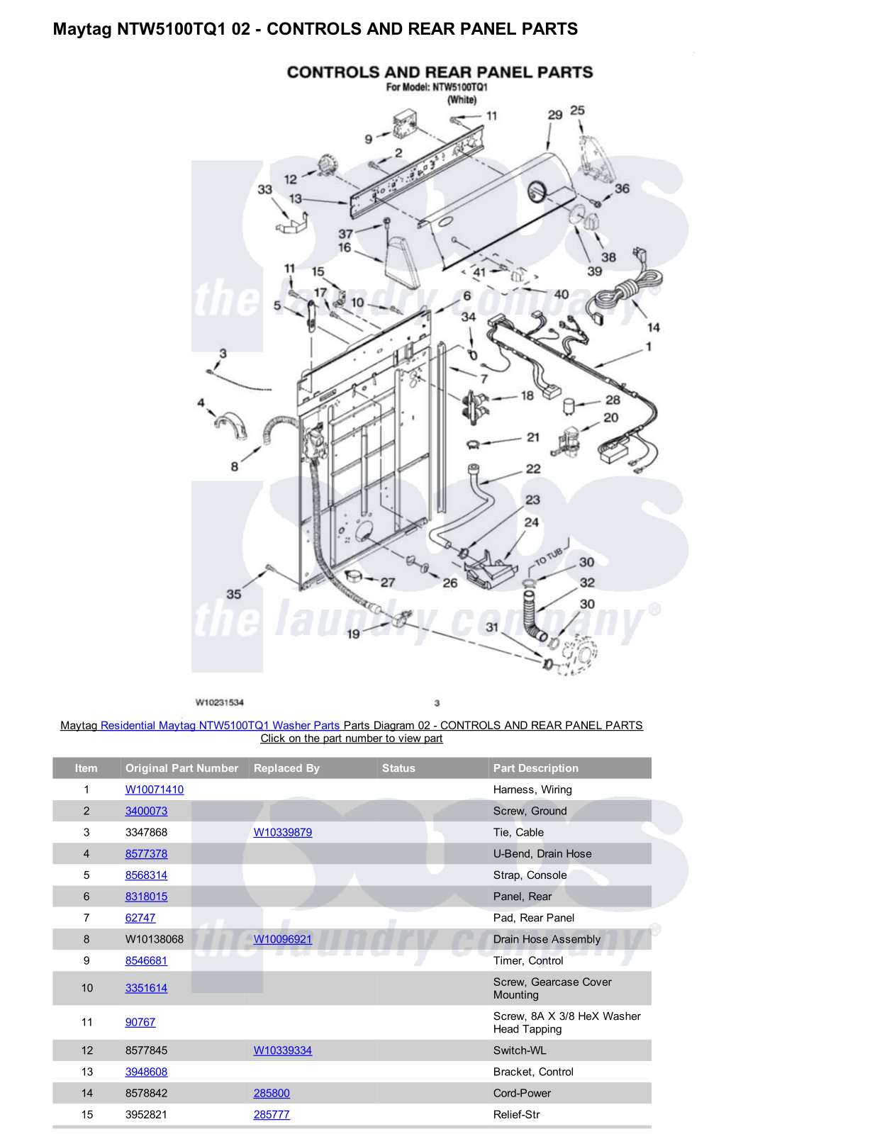 Maytag NTW5100TQ1 Parts Diagram