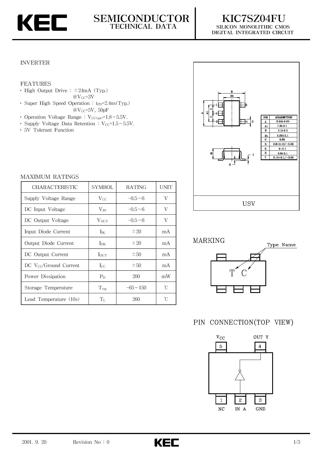 KEC KIC7SZ04FU Datasheet