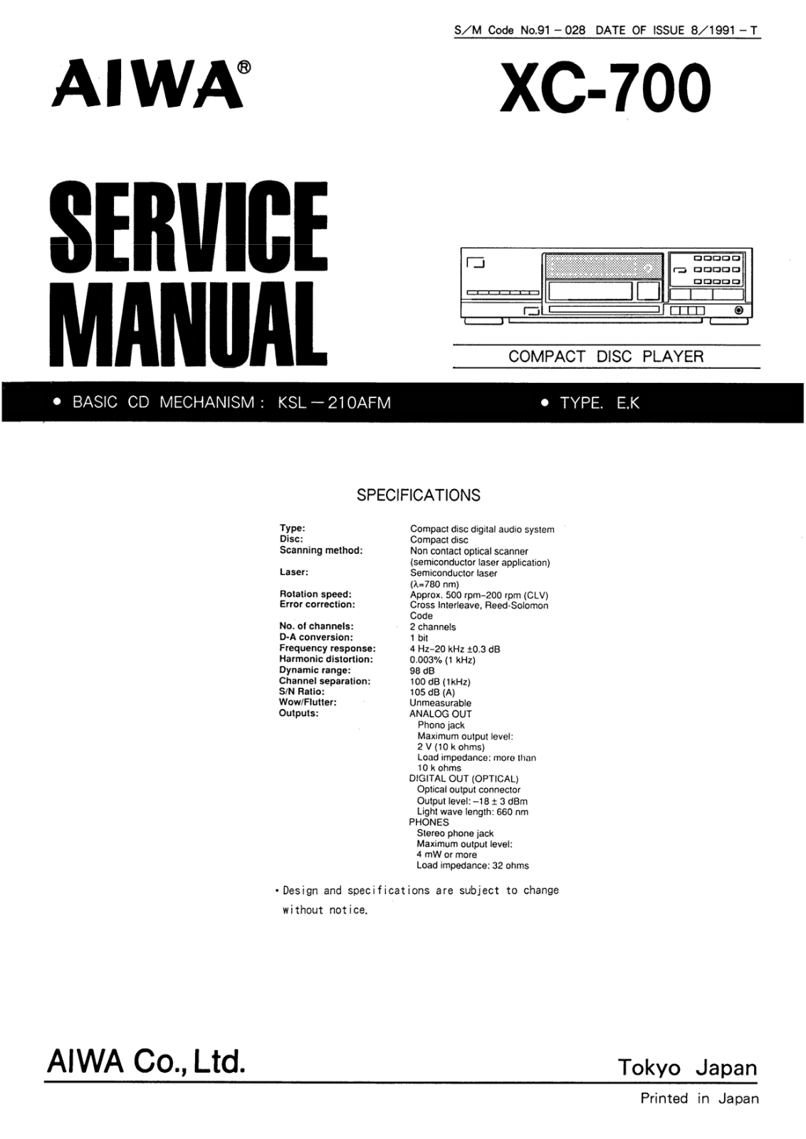 Aiwa XC-700 Service Manual