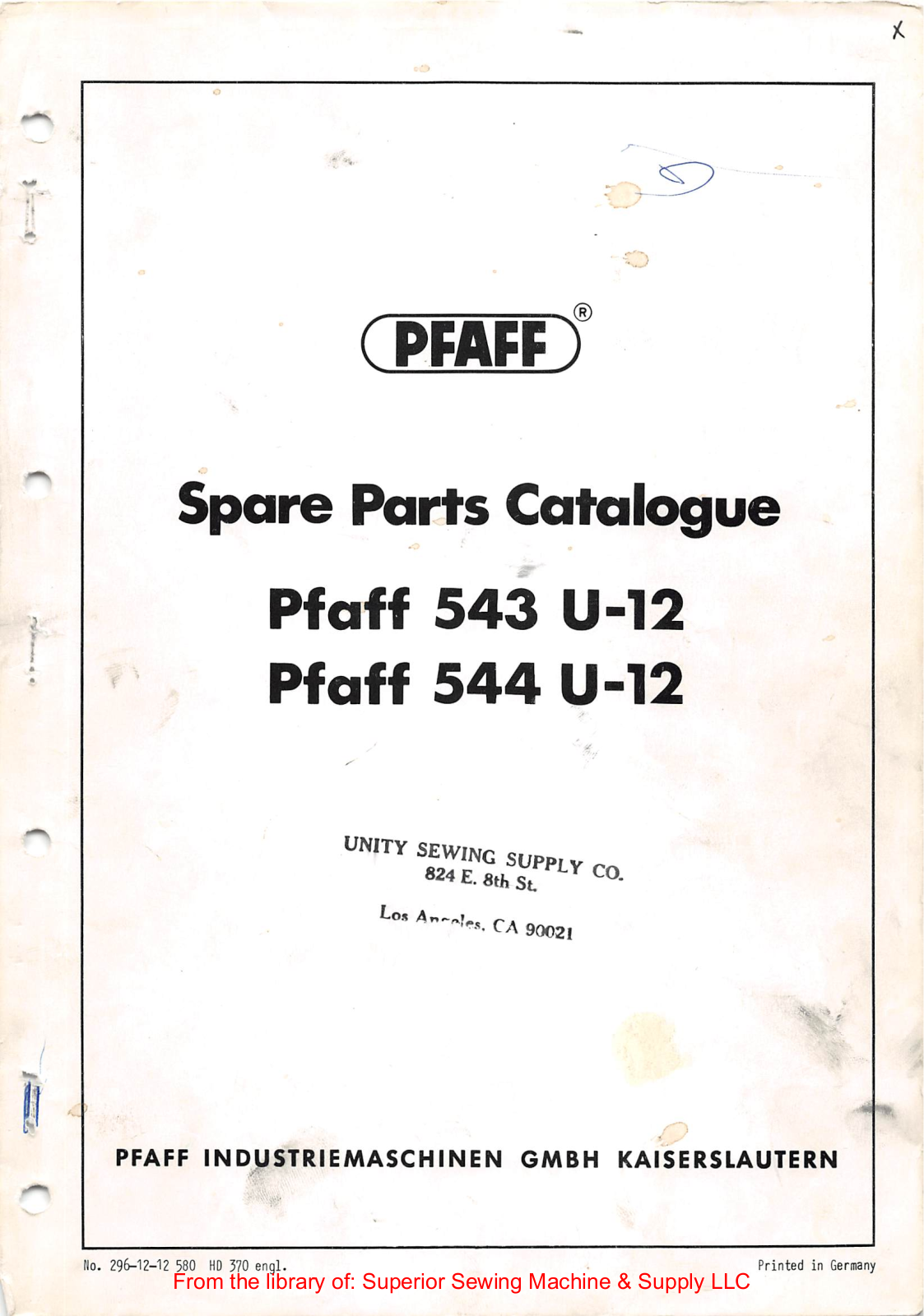Pfaff 543 U-12, 544 U-12 Manual