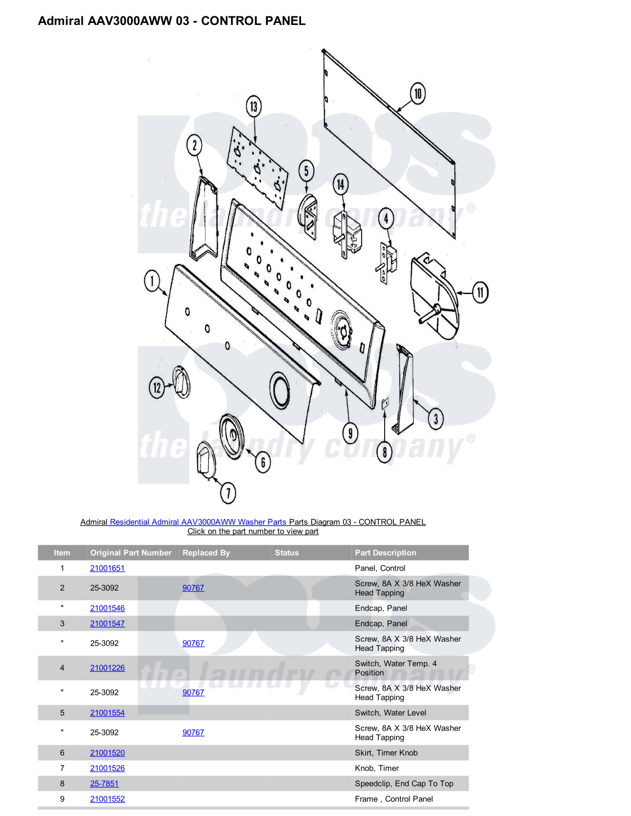 Admiral AAV3000AWW Parts Diagram