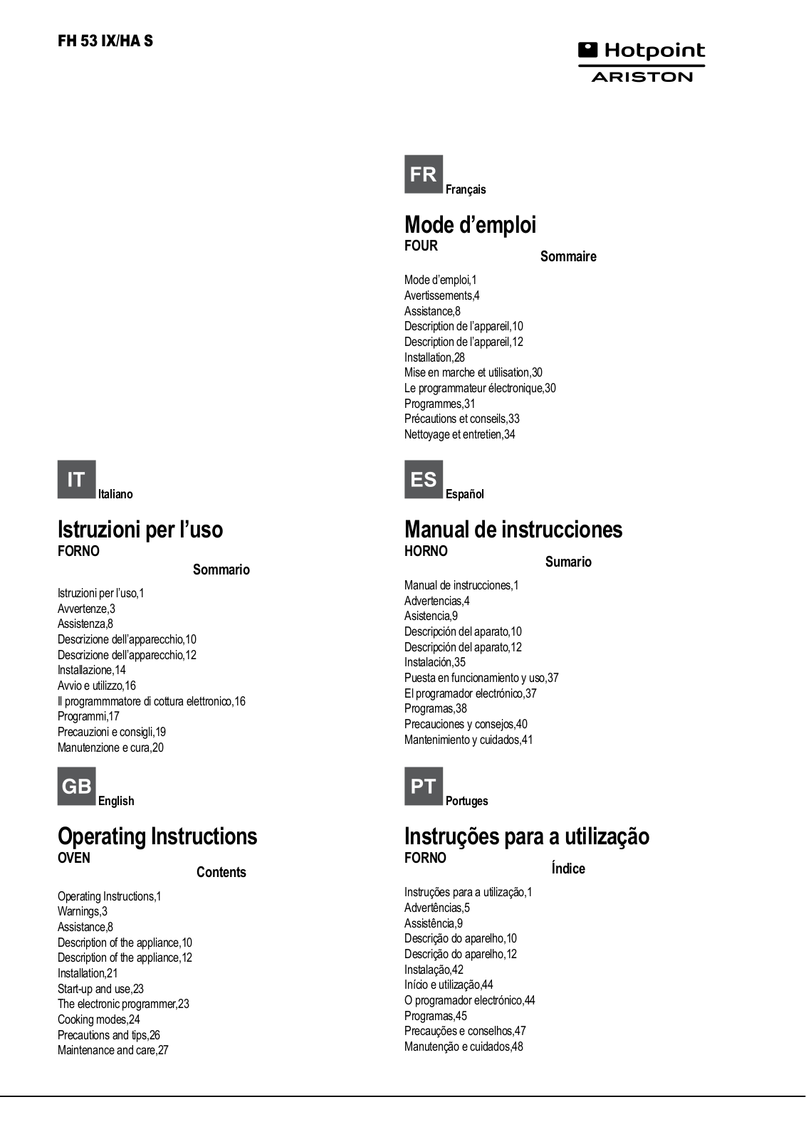 Hotpoint-ariston FH 53 IX S User Manual