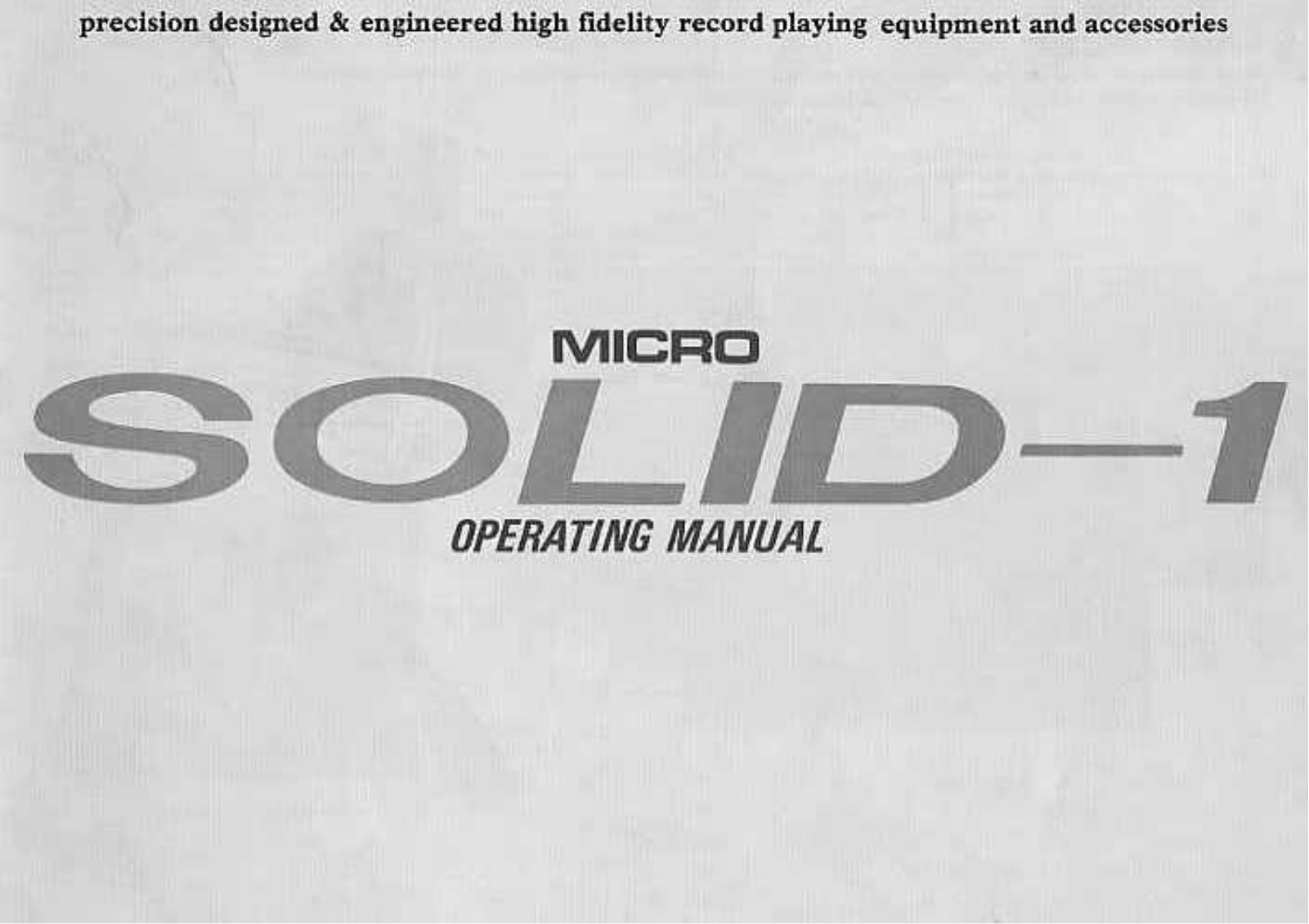 Micro Seiki Solid 1 Owners manual