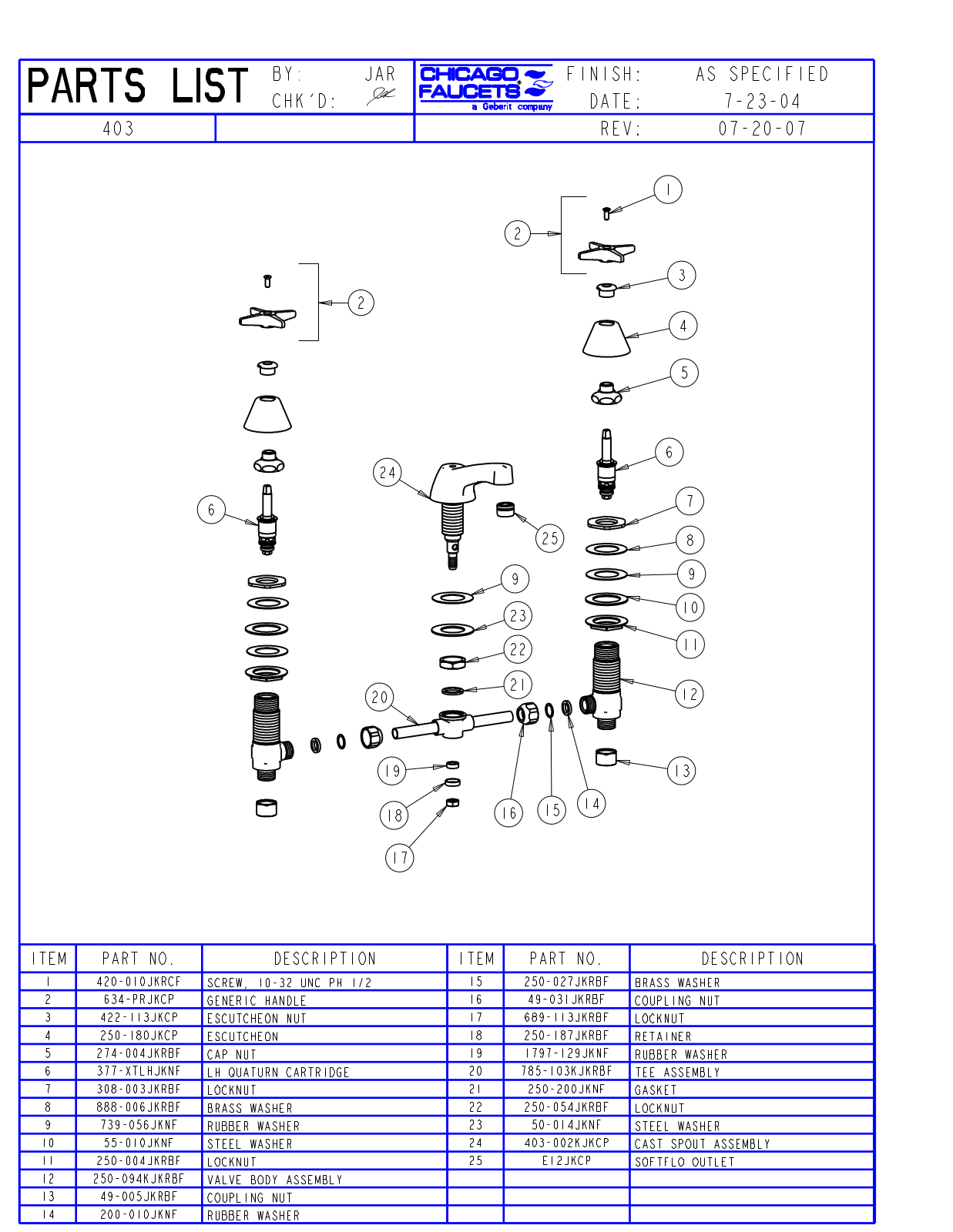 Chicago Faucet 403-CP Parts List