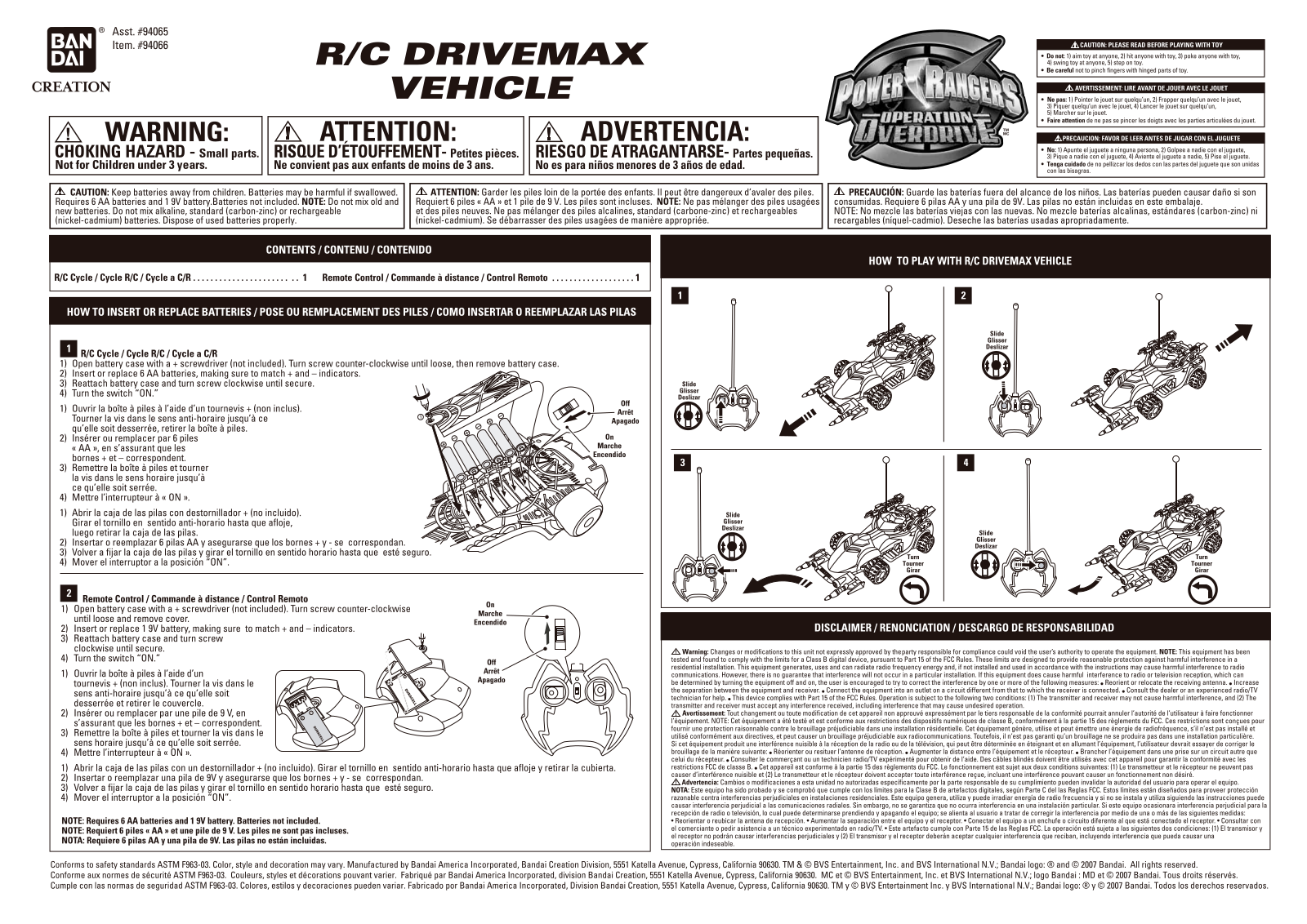 BANDAI 94065 User Manual