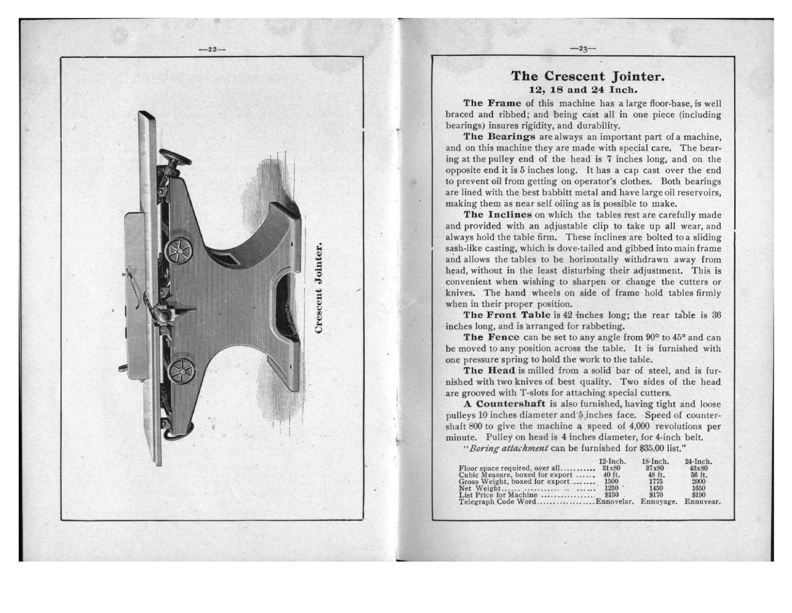 Crescent Machine 1904 - Crescent Jointers Jointers - ManualMachine.com