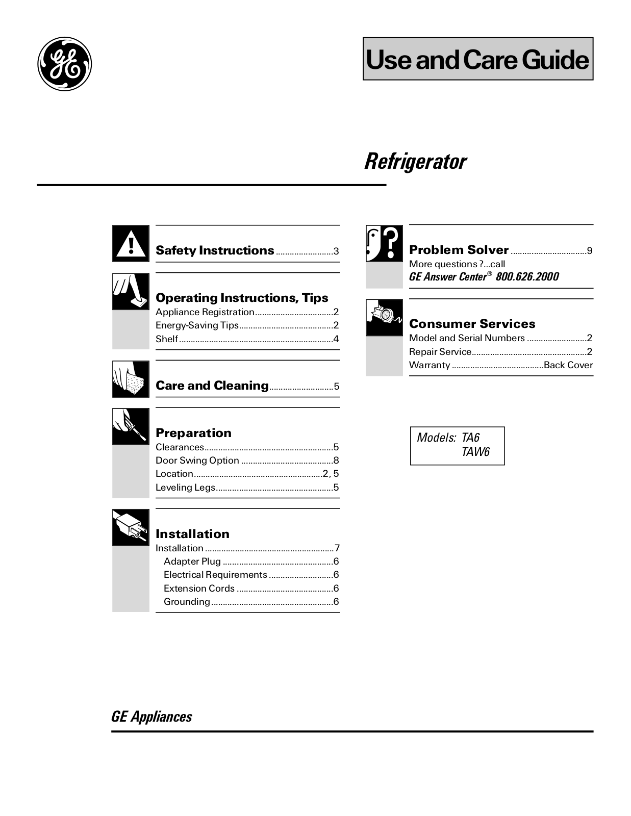 GE TA6, TAW6 Use and Care Manual