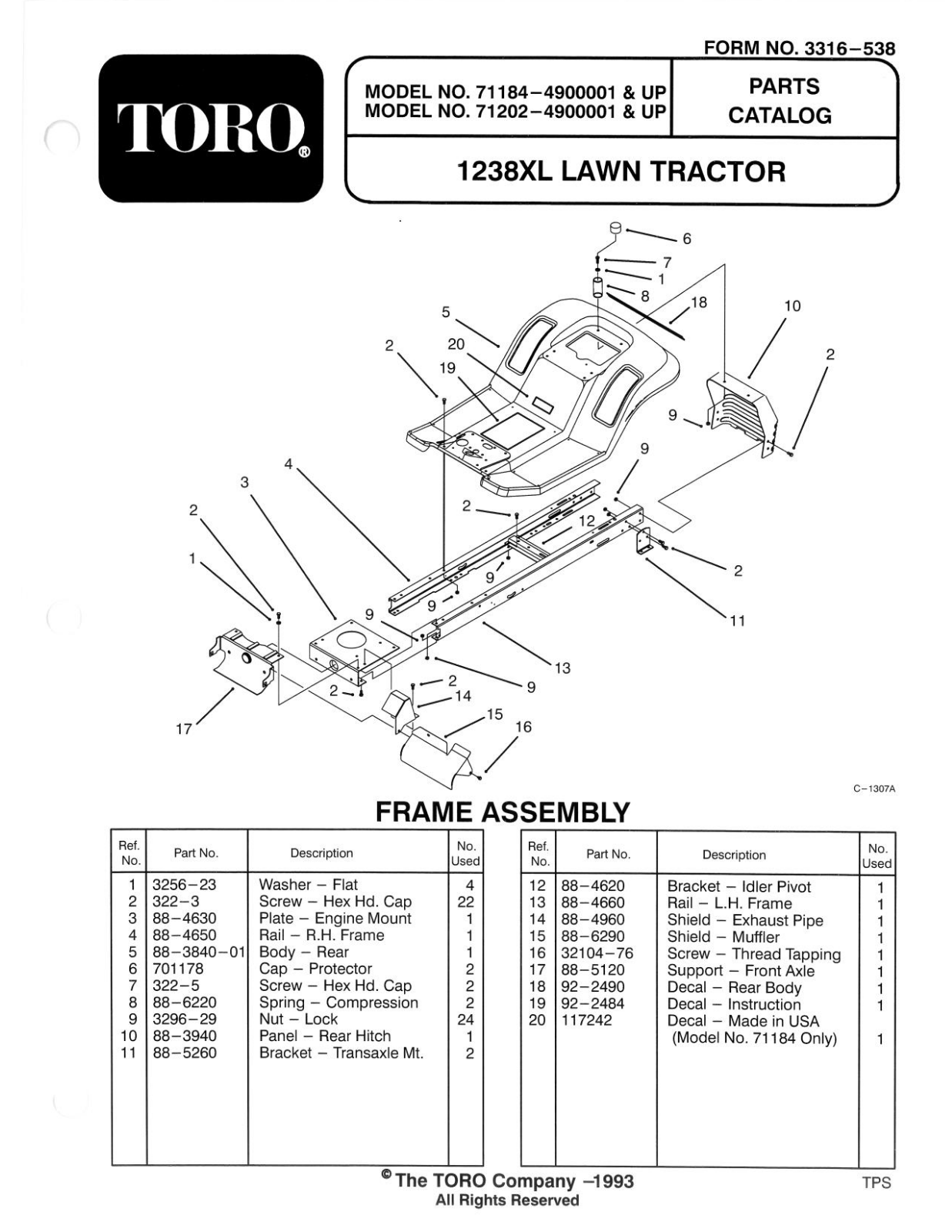 Toro 71184, 71202 Parts Catalogue