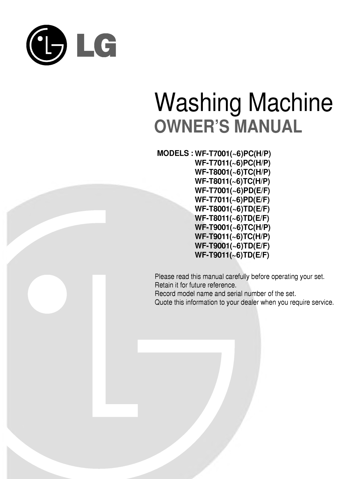 LG WF-T9011TH, WF-T8011TP, WF-T8011TH User Manual