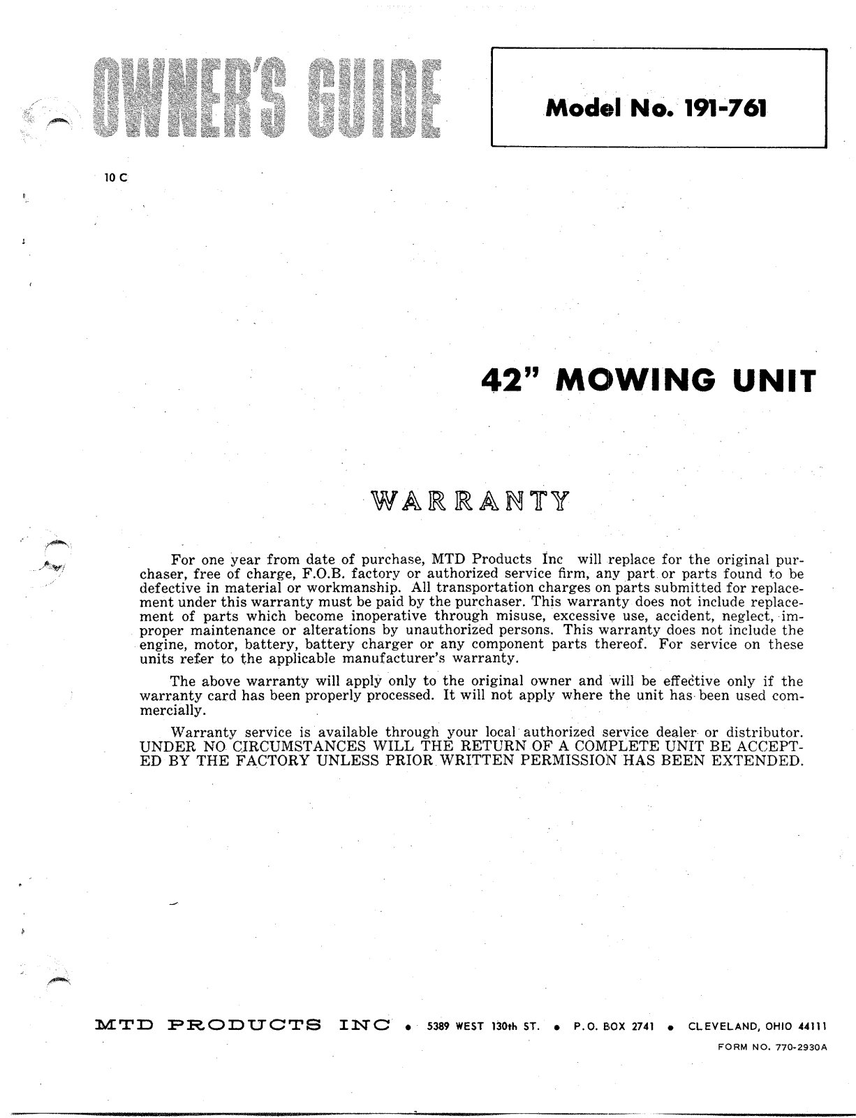 Bolens 191-761 User Manual