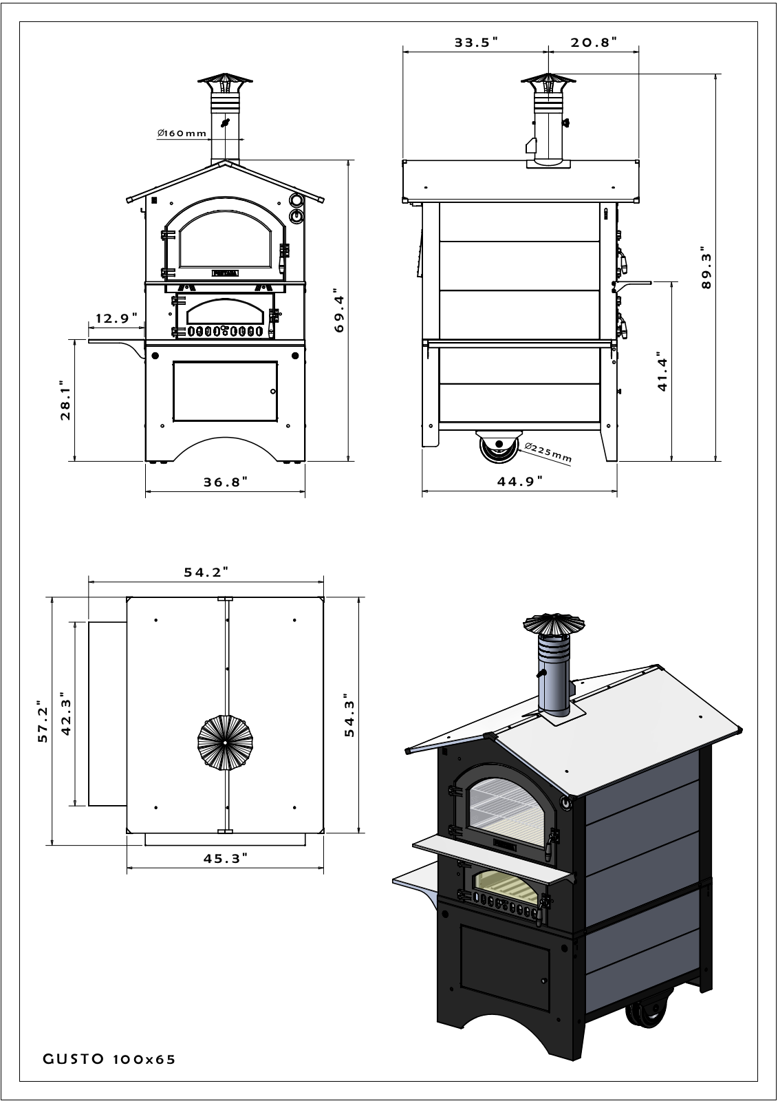 Fontana Forni CAGUSTO100X65AV Dimensions drawing