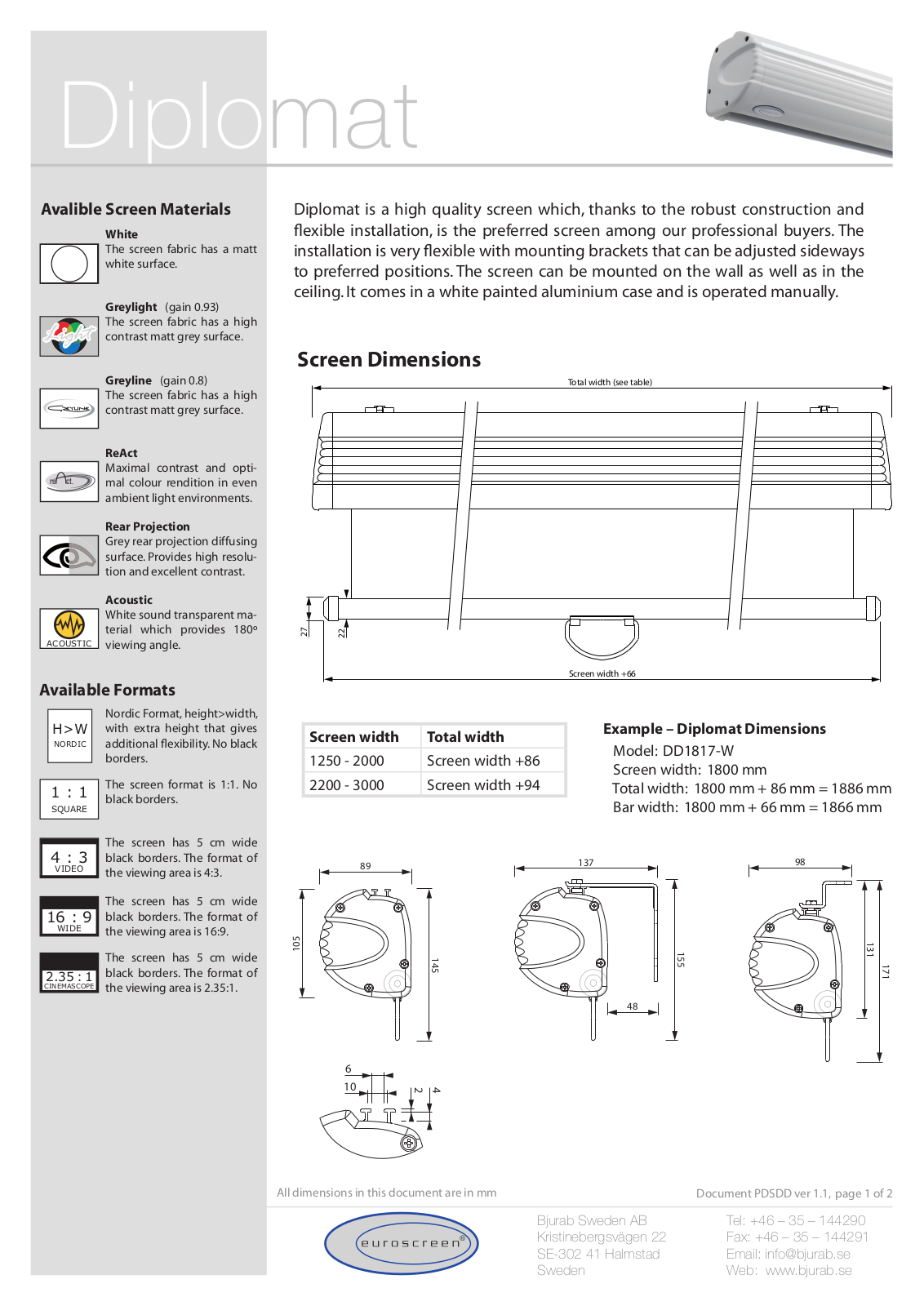 Euroscreen DD3024-V Datasheet