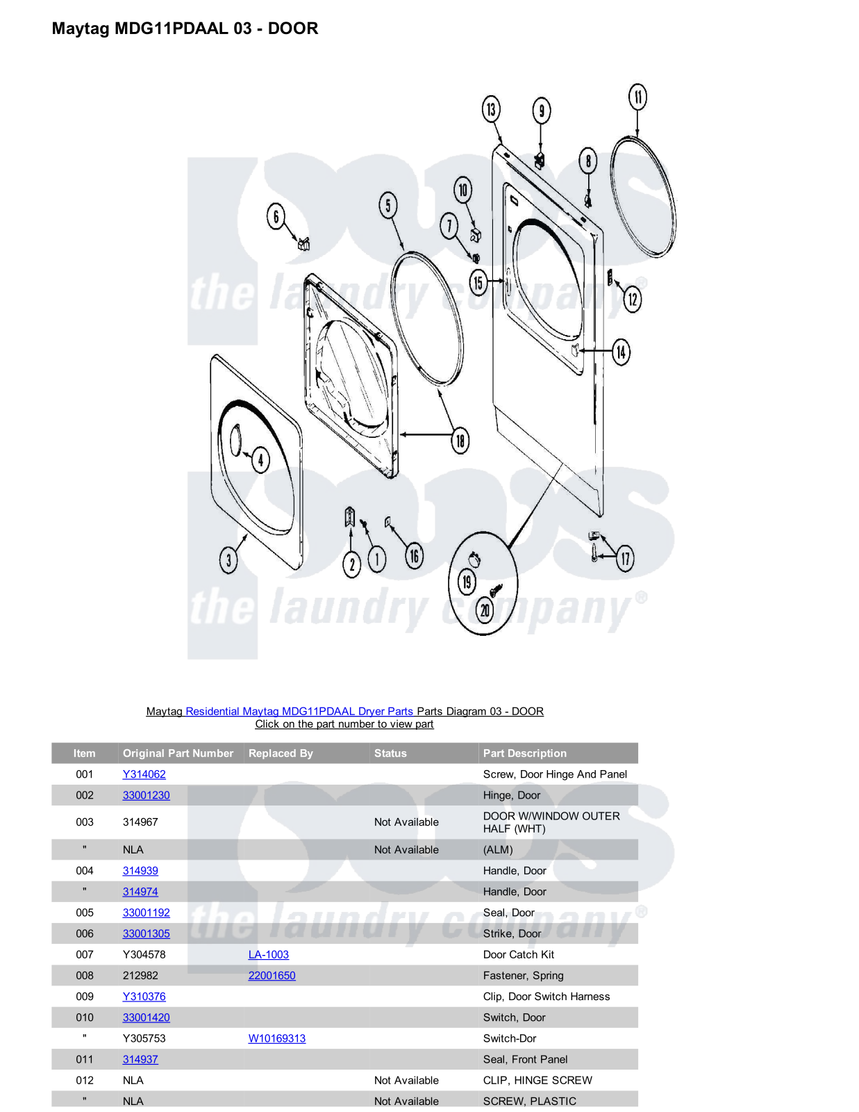 Maytag MDG11PDAAL Parts Diagram