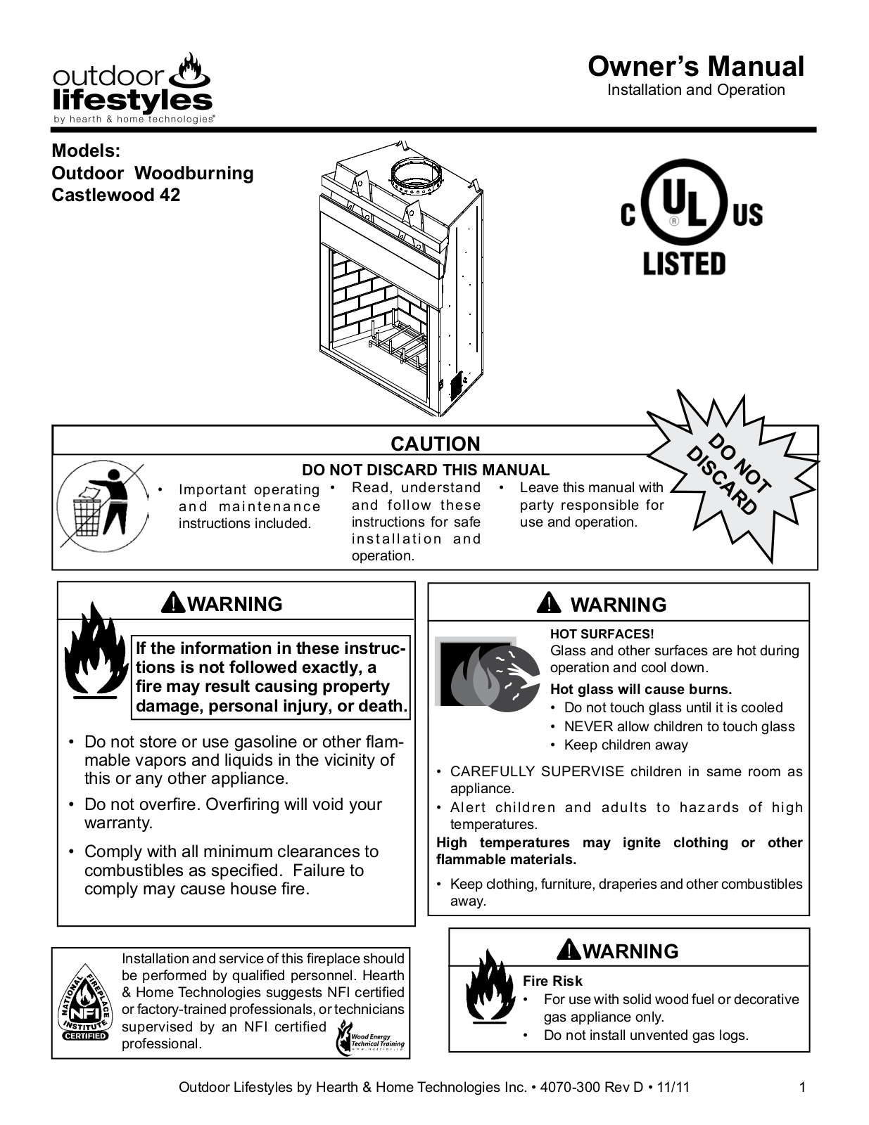 Hearth CASTLEWOOD 42 User Manual