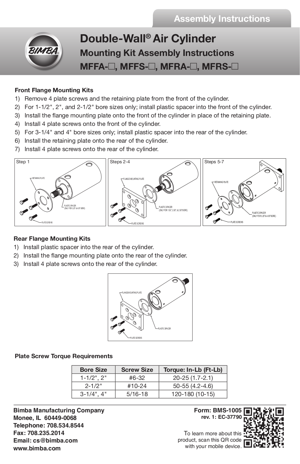 Bimba Double-Wal Air Cylinder Mounting Kit User Manual