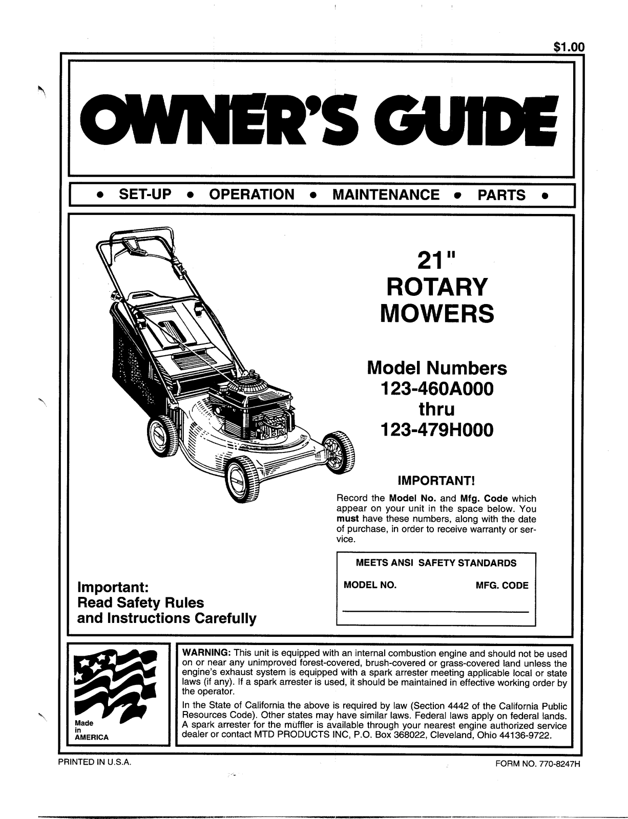 MTD 123-479H000, 123-460A000 User Manual