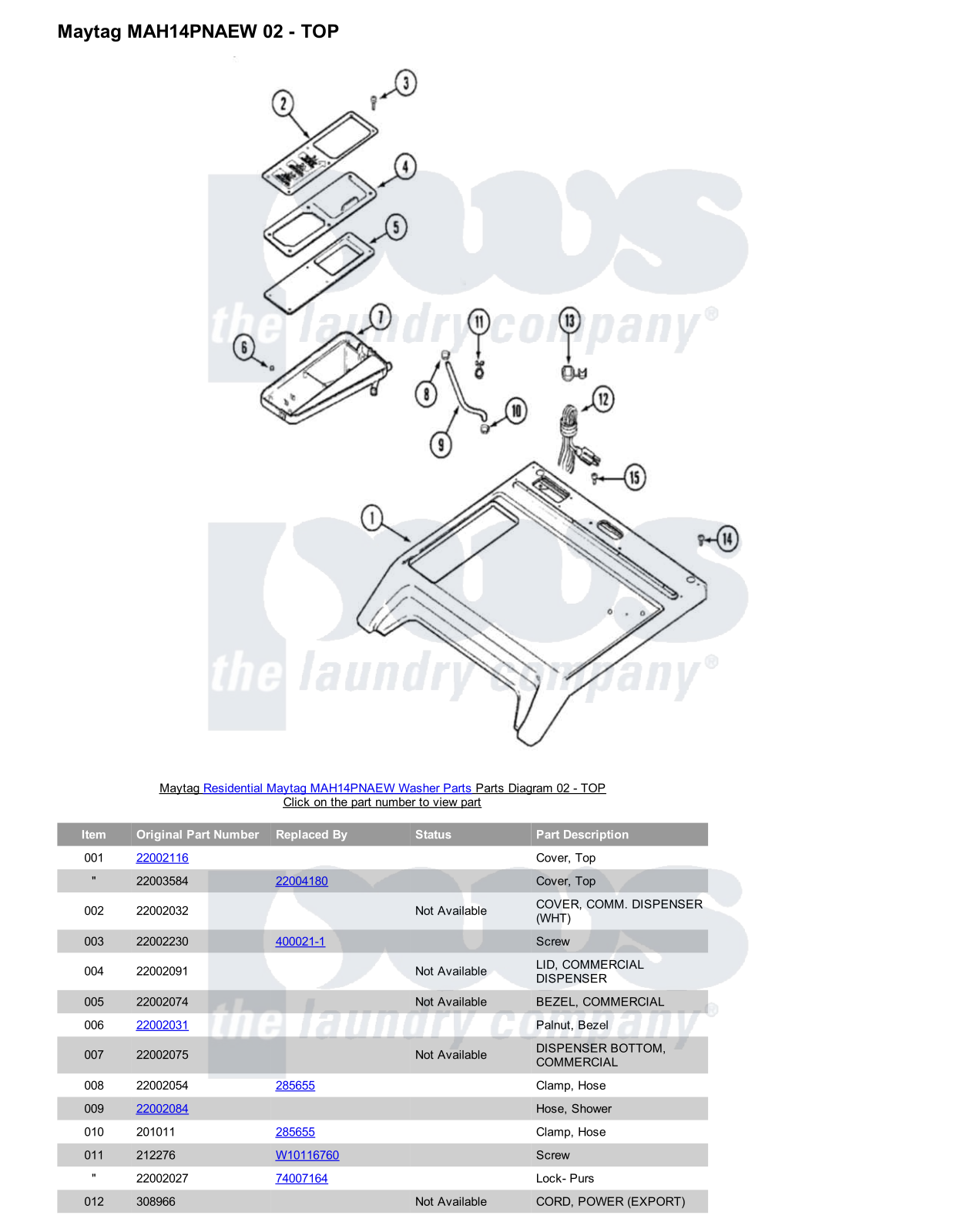 Maytag MAH14PNAEW Parts Diagram