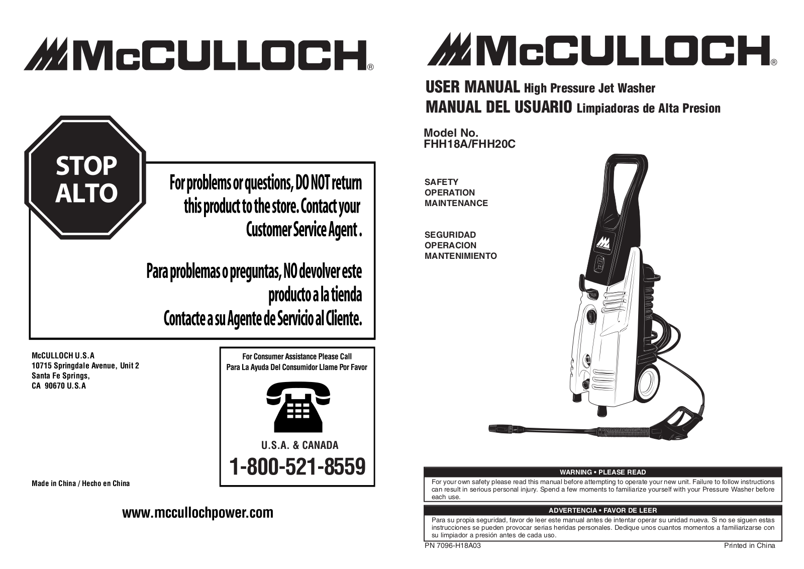 Mcculloch FHH18A user Manual