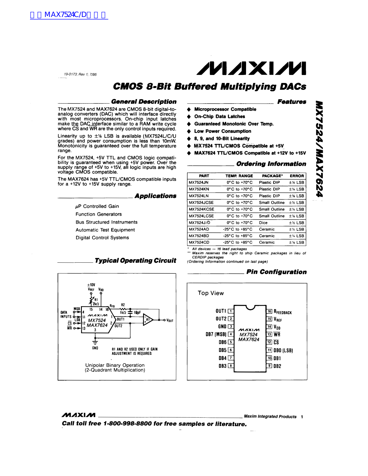 MAXIM MX7524, MAX7624 Technical data