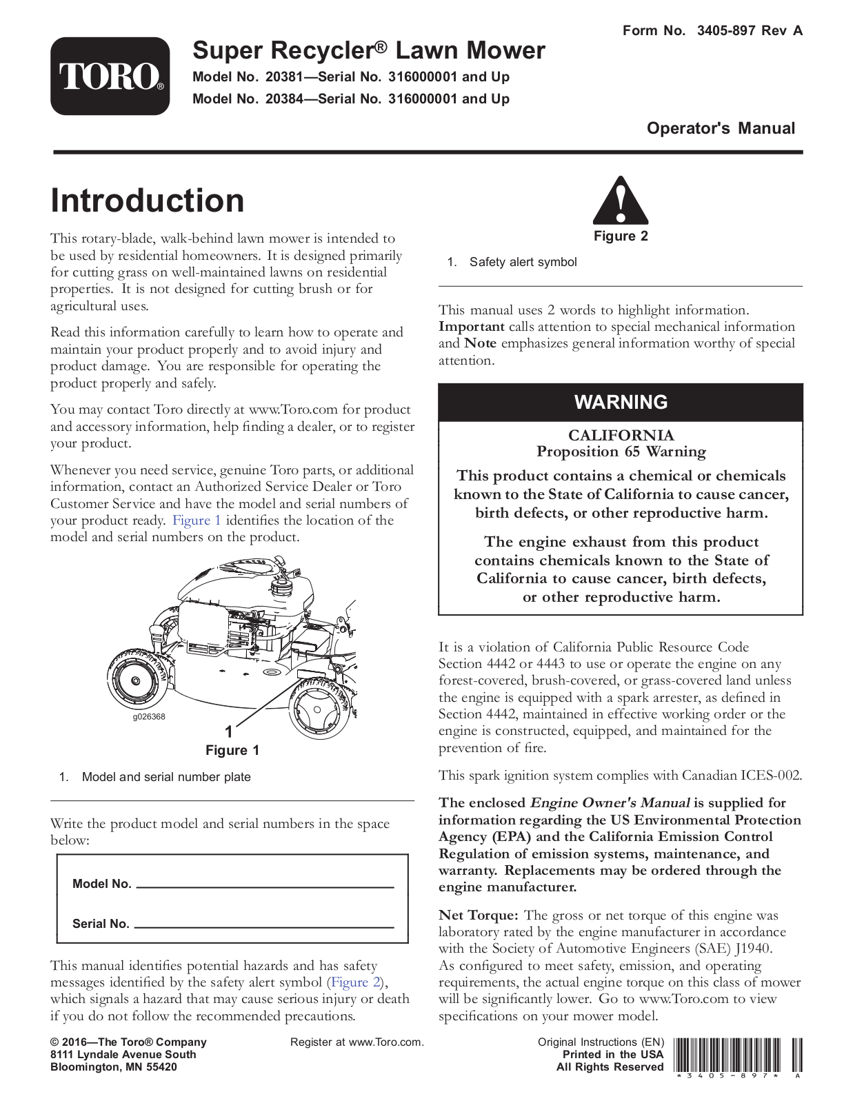 Toro 20381, 20384 Operator's Manual