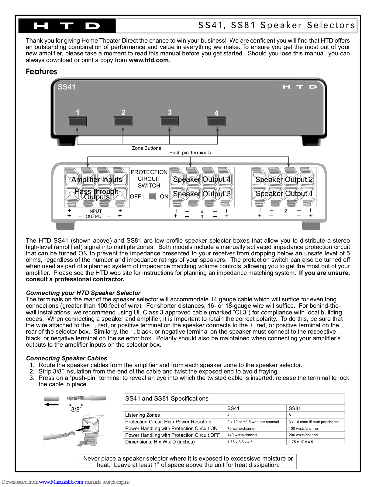 HTD SS41, SS81 Specifications