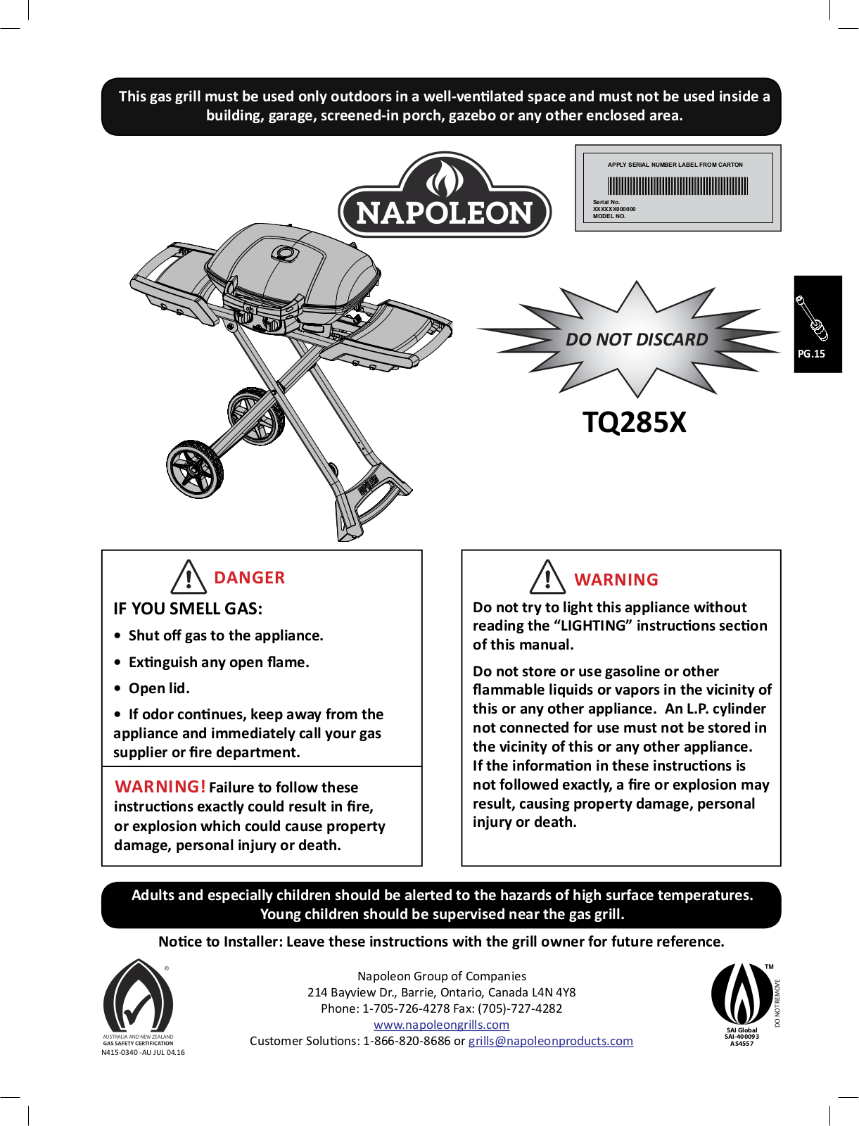 Napoleon TQ285X User Manual