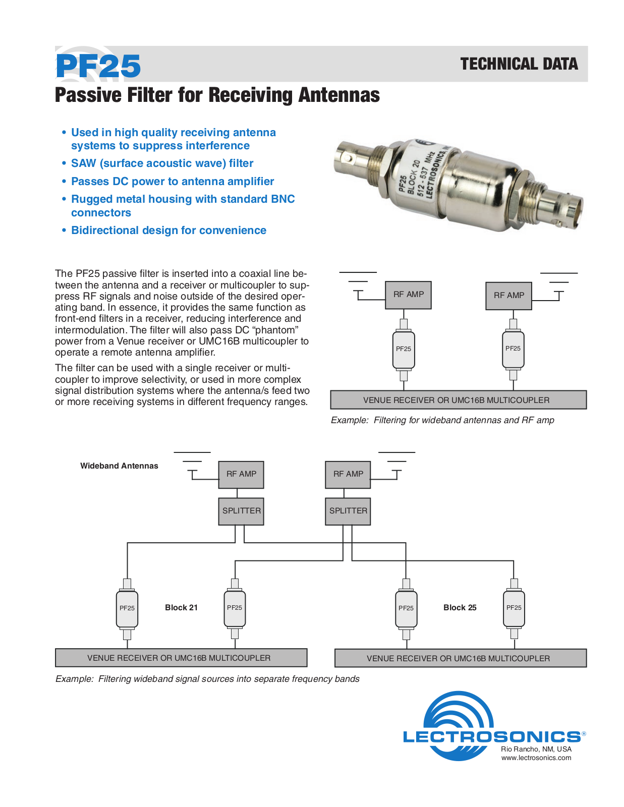 Lectrosonics PF25 Data Sheet