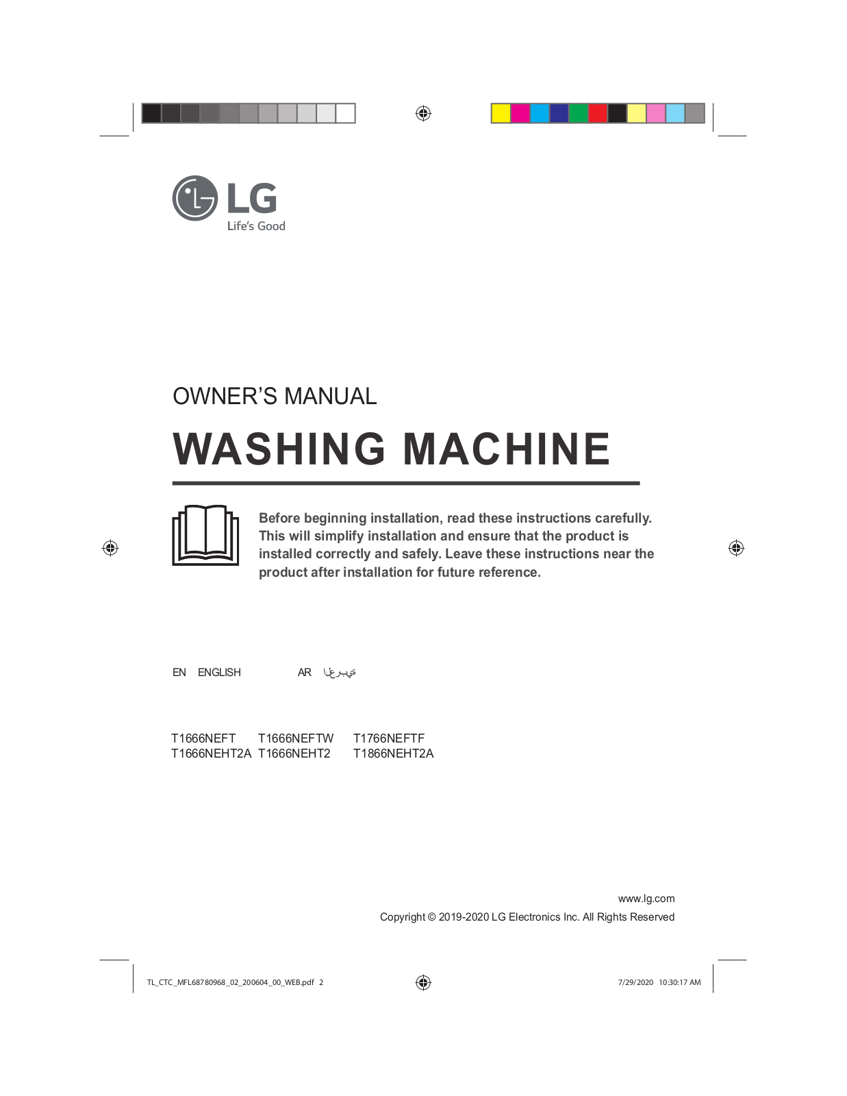 LG T1666NEHT2A Owner’s Manual