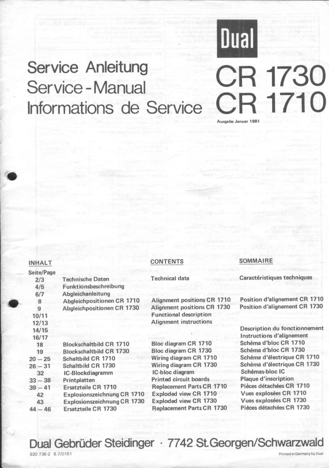 Dual CR-1730 Service manual