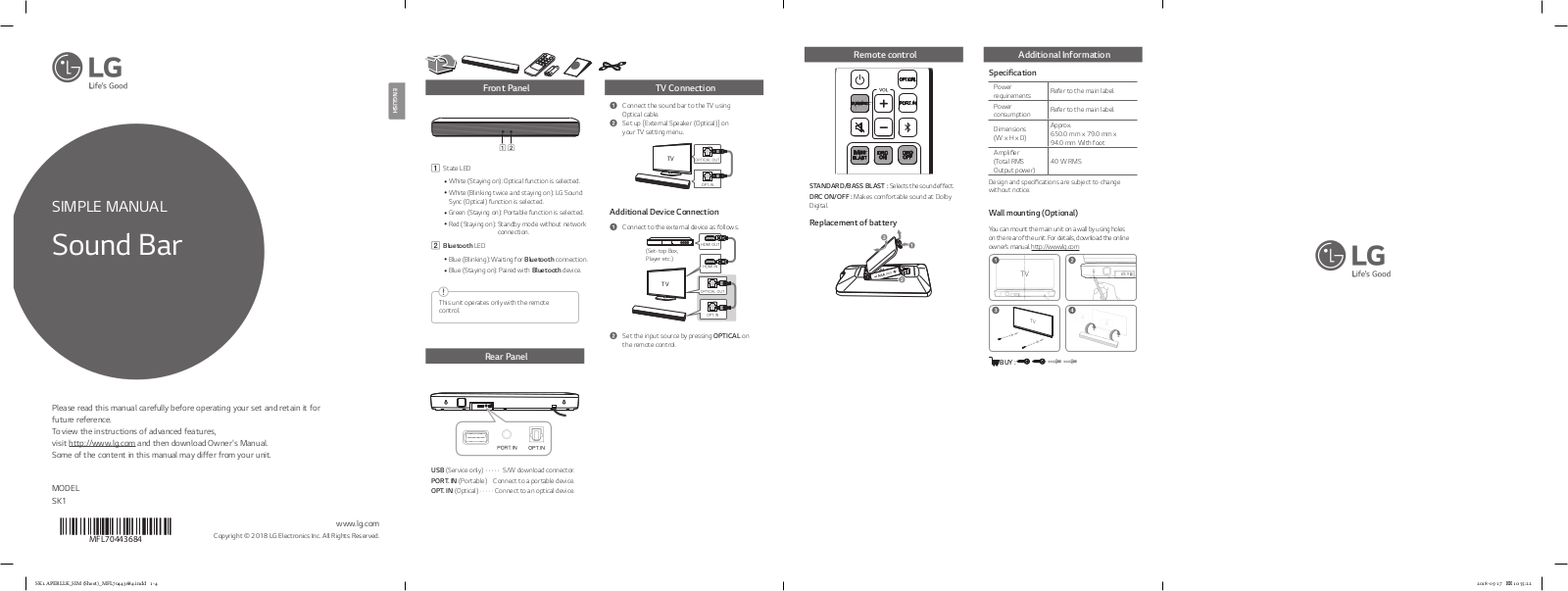 LG SK1 USER'S GUIDE