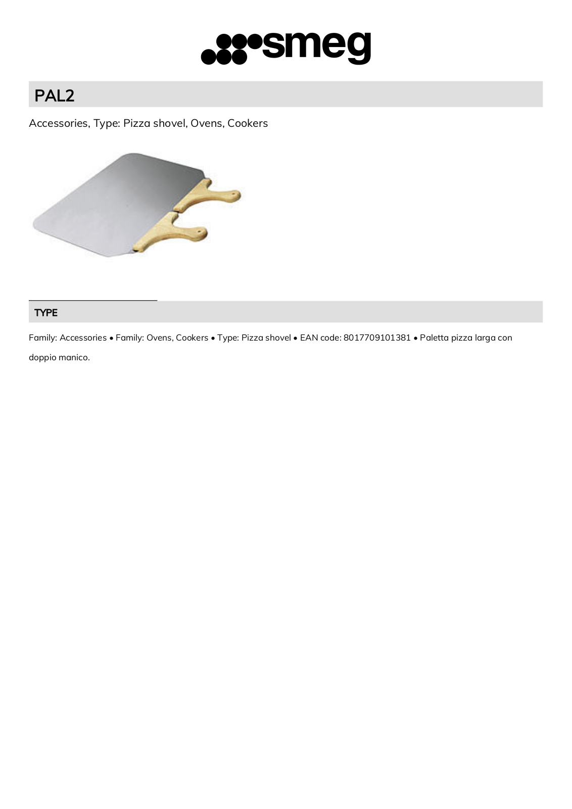 Smeg PAL2 Technical sheet