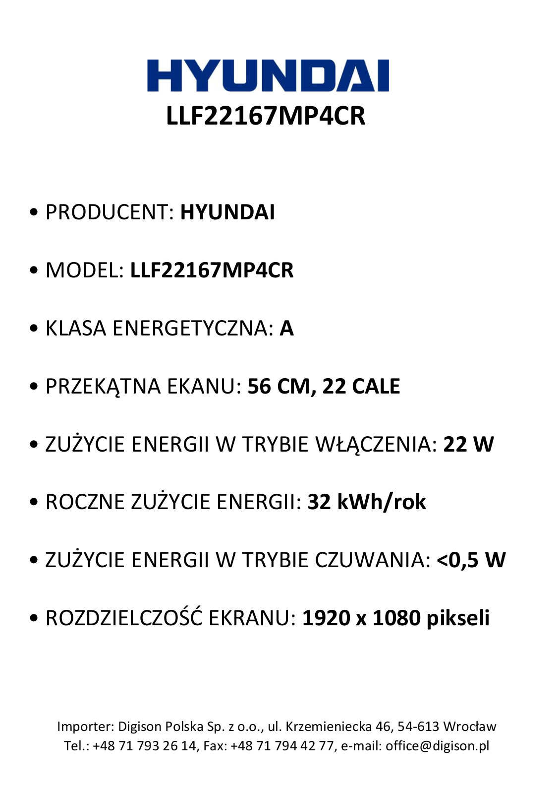 Hyundai LLF22167MP4CR User Manual